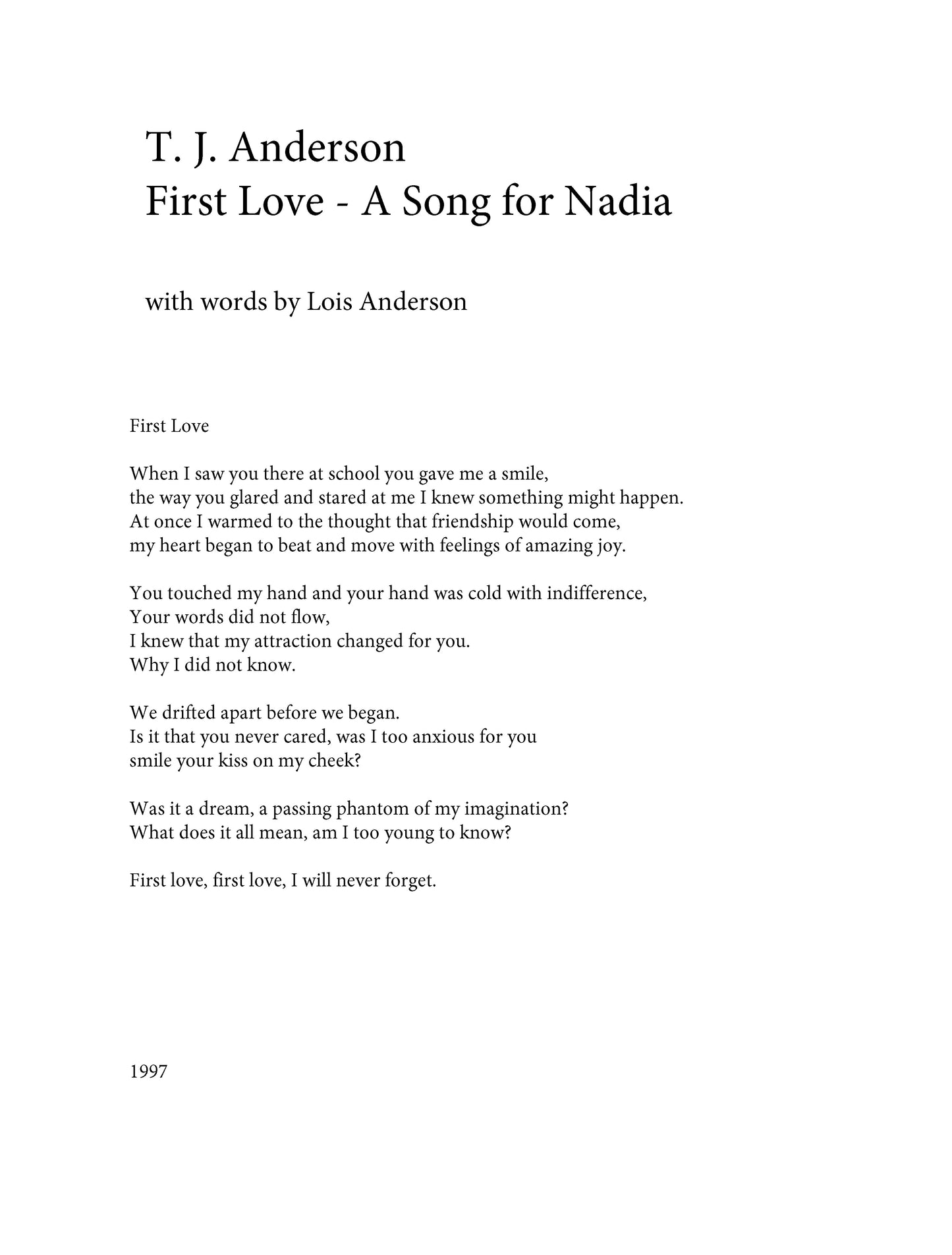 FIRST LOVE (A Song for Nadia)