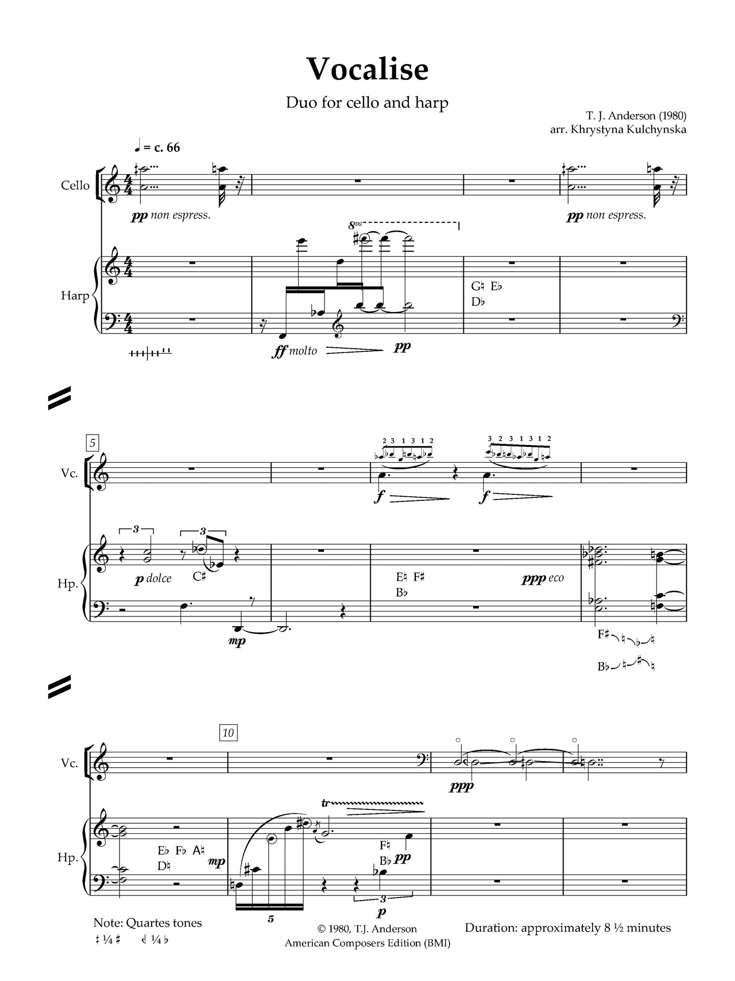 Vocalise - for Cello and Harp