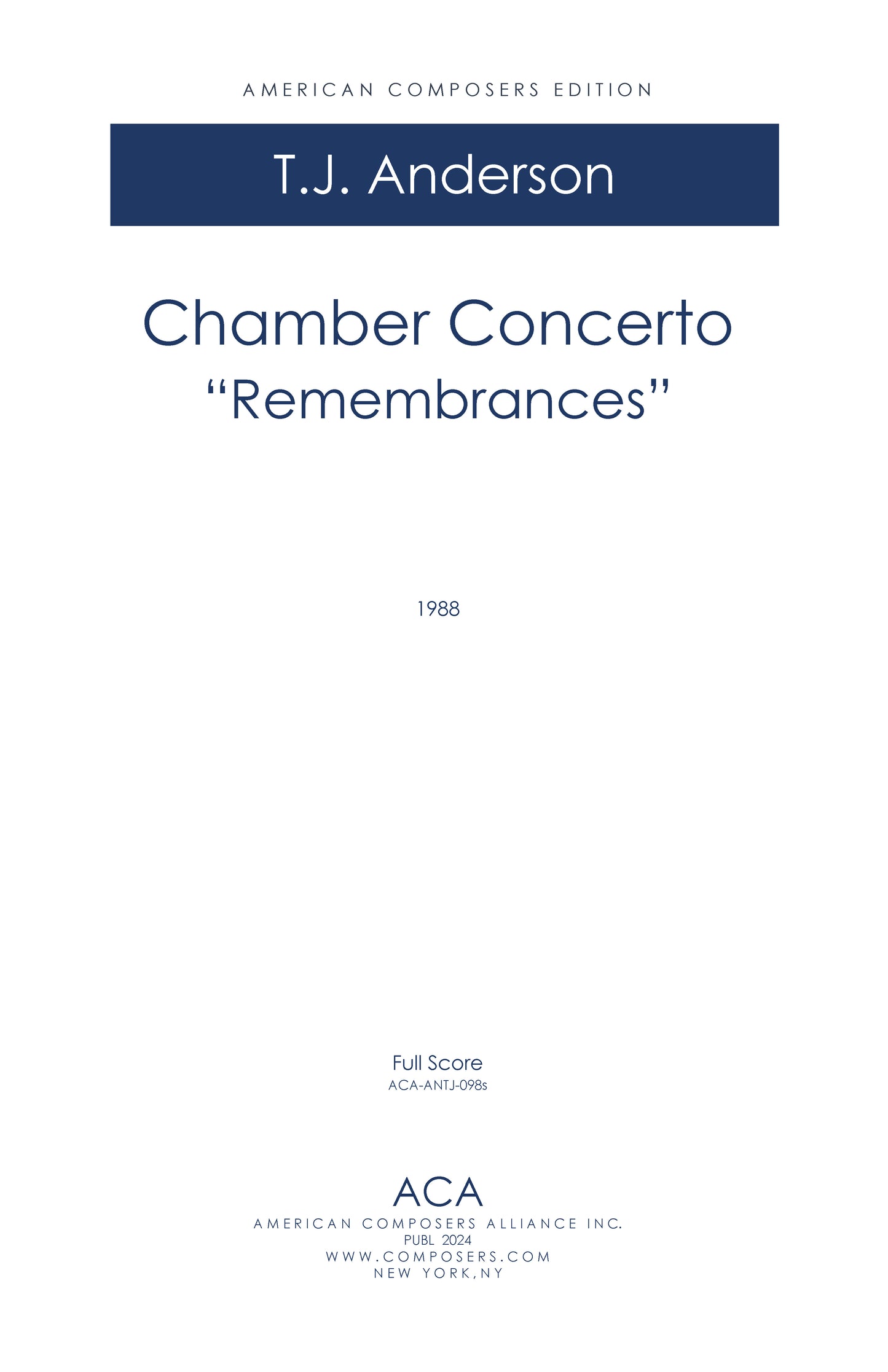 CHAMBER CONCERTO: REMEMBRANCES