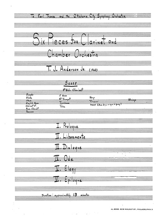 Six Pieces for Clarinet and Chamber Orchestra