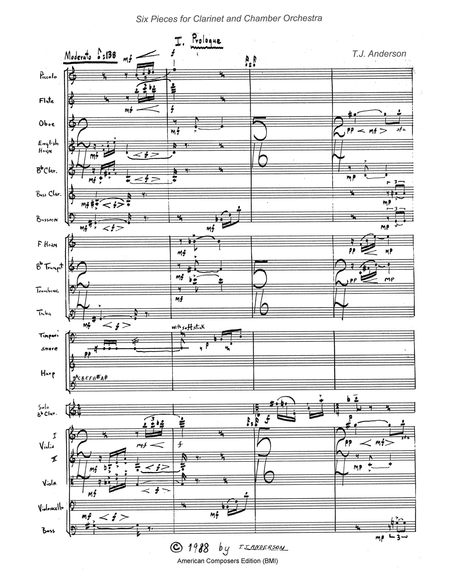 Six Pieces for Clarinet and Chamber Orchestra