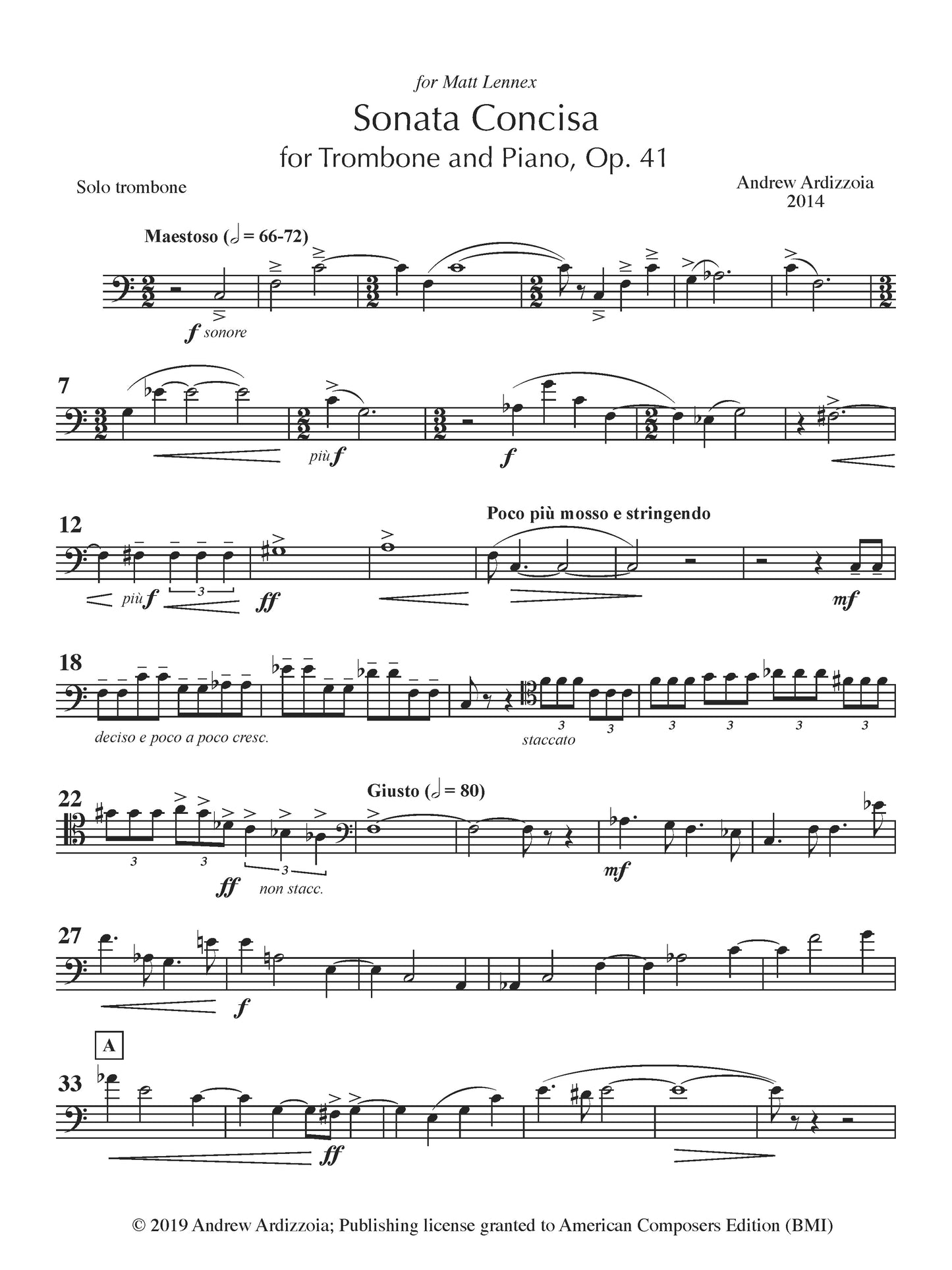 Sonata Concisa for Trombone and Piano