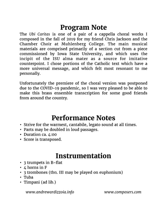 Ubi Caritas (for Brass Ensemble)