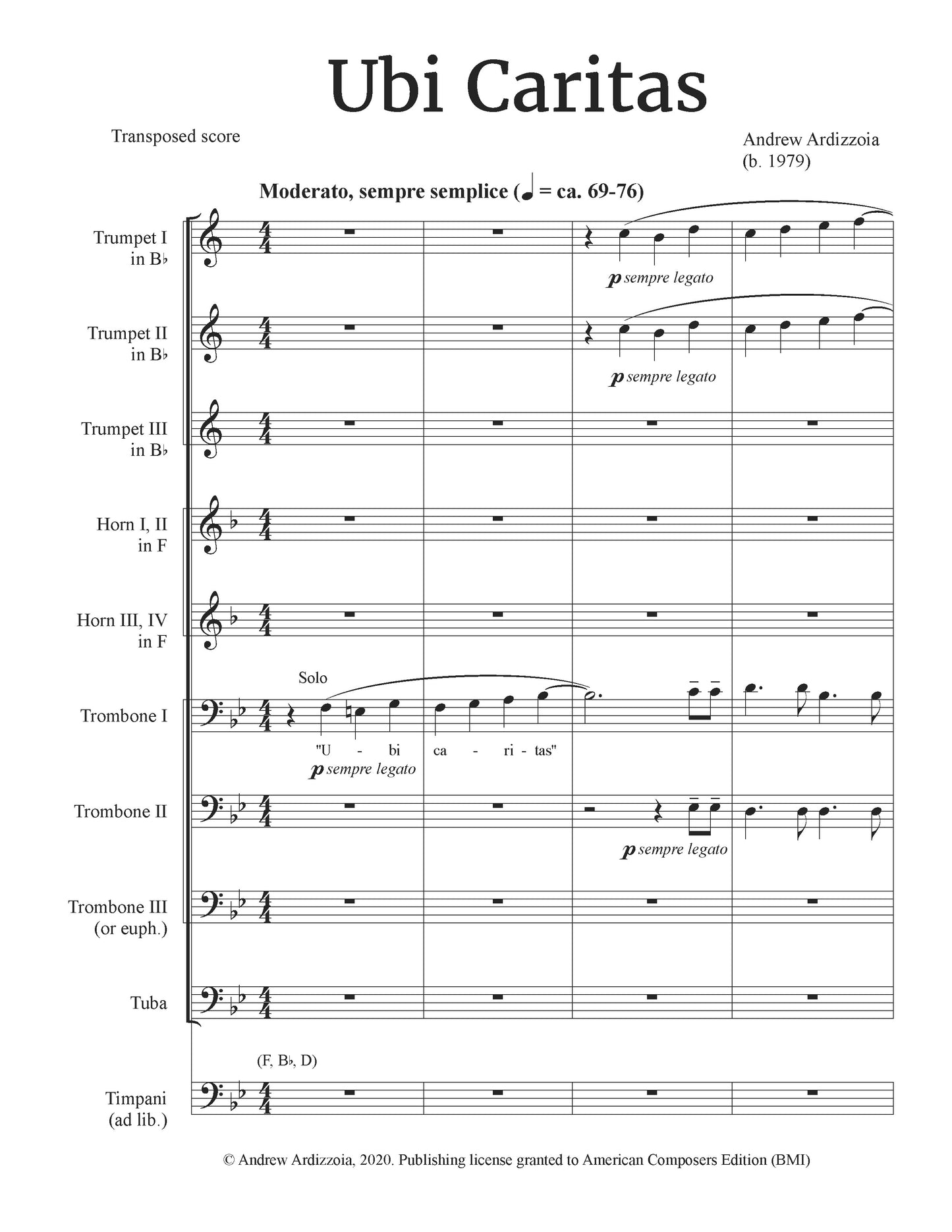 Ubi Caritas (for Brass Ensemble)