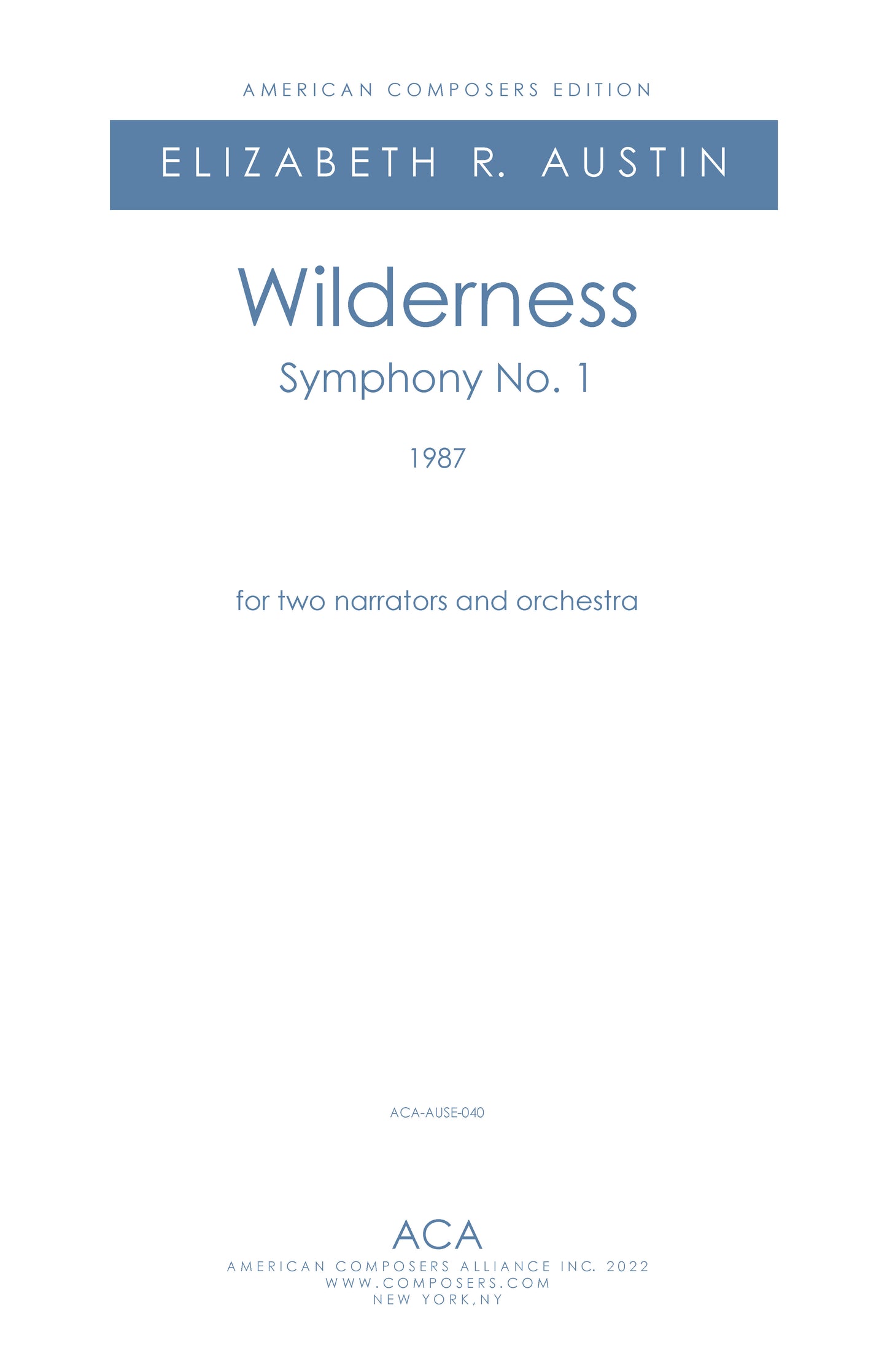 WILDERNESS SYMPHONY (SYMPH No. 1)