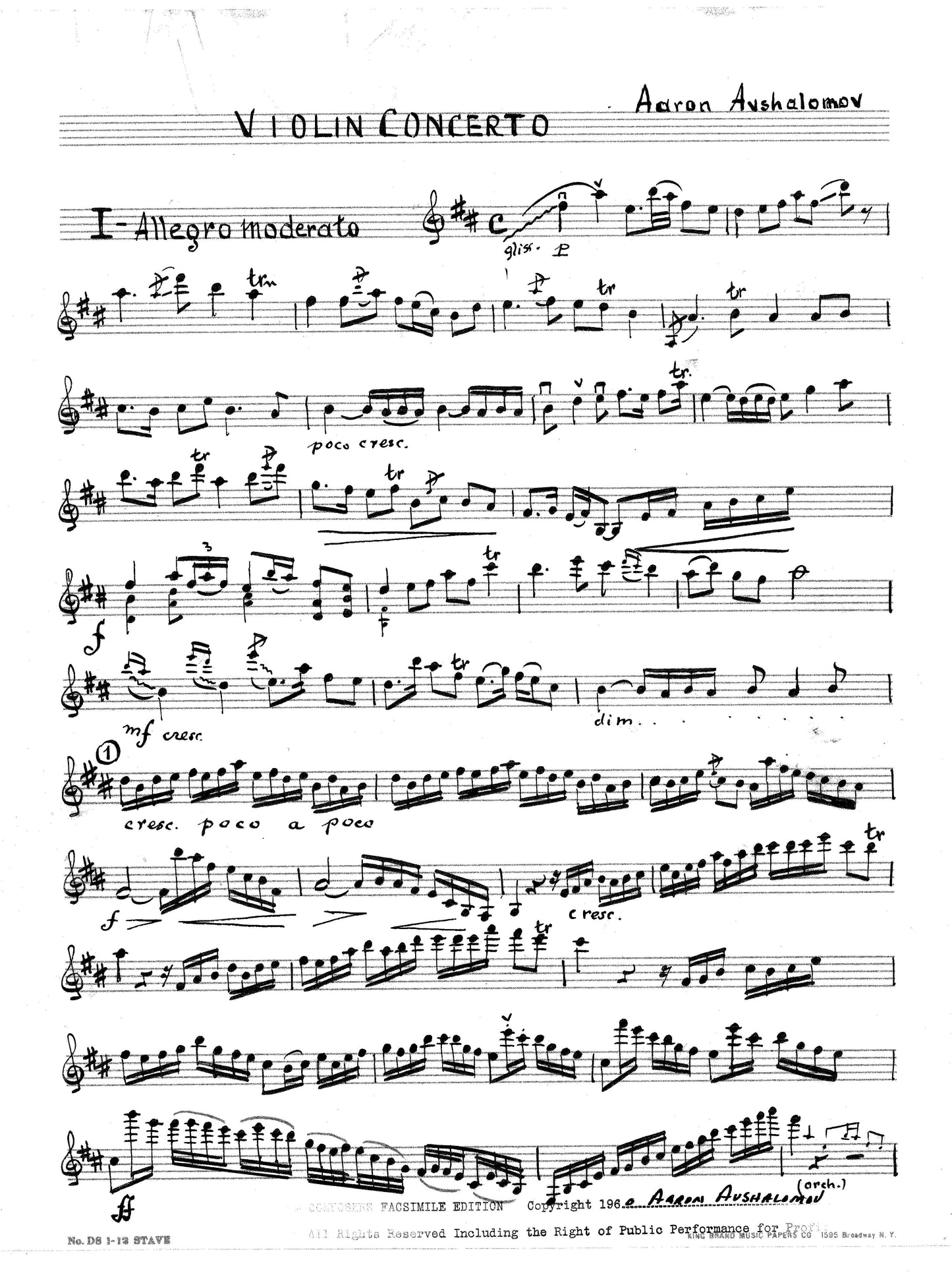 VIOLIN CONCERTO in D (On Chinese Themes) Piano Reduction