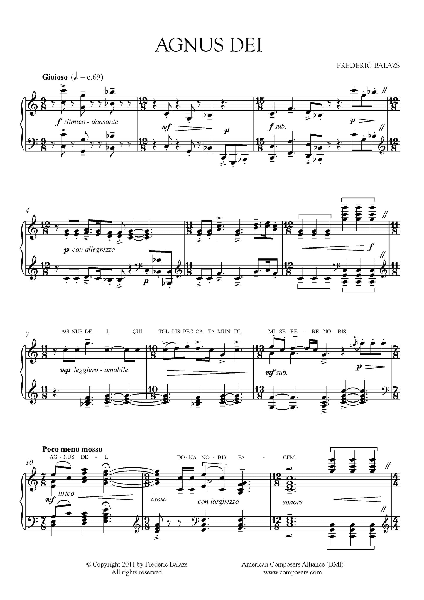 SANCTUS & AGNUS DEI for piano solo