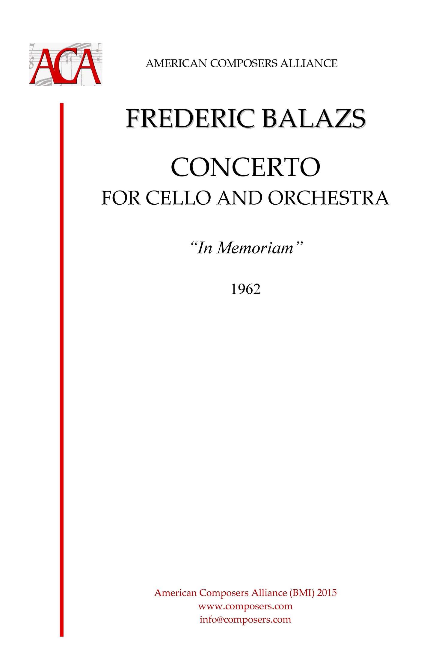 CONCERTO FOR VIOLONCELLO & ORCH (In Memoriam)