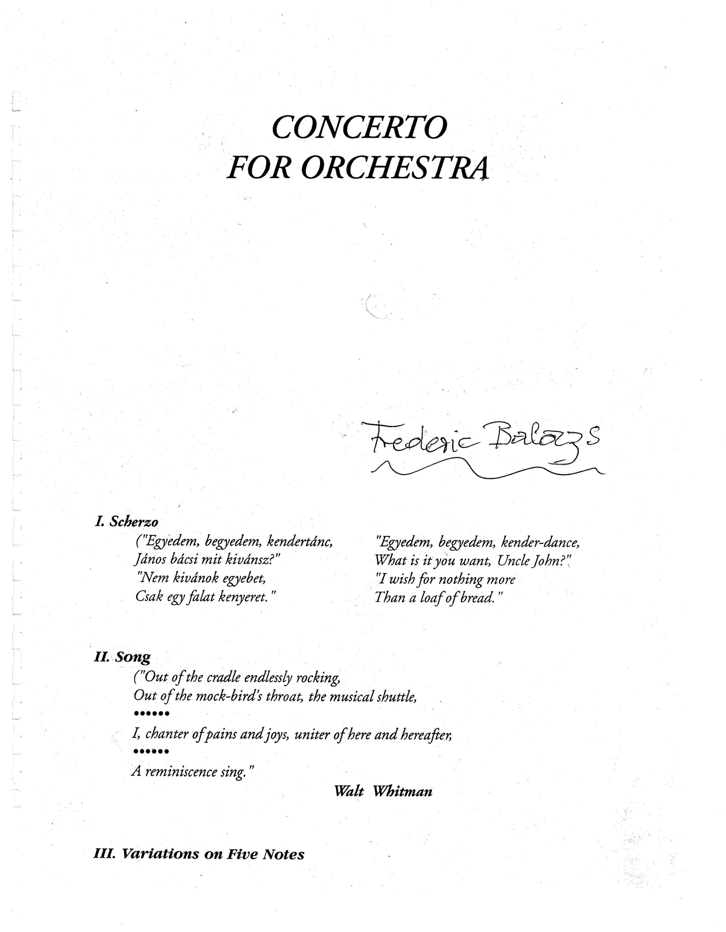 CONCERTO FOR ORCHESTRA