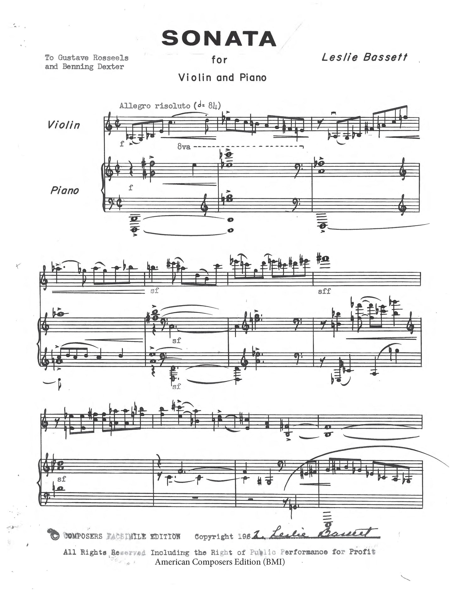 SONATA FOR VIOLIN & PIANO