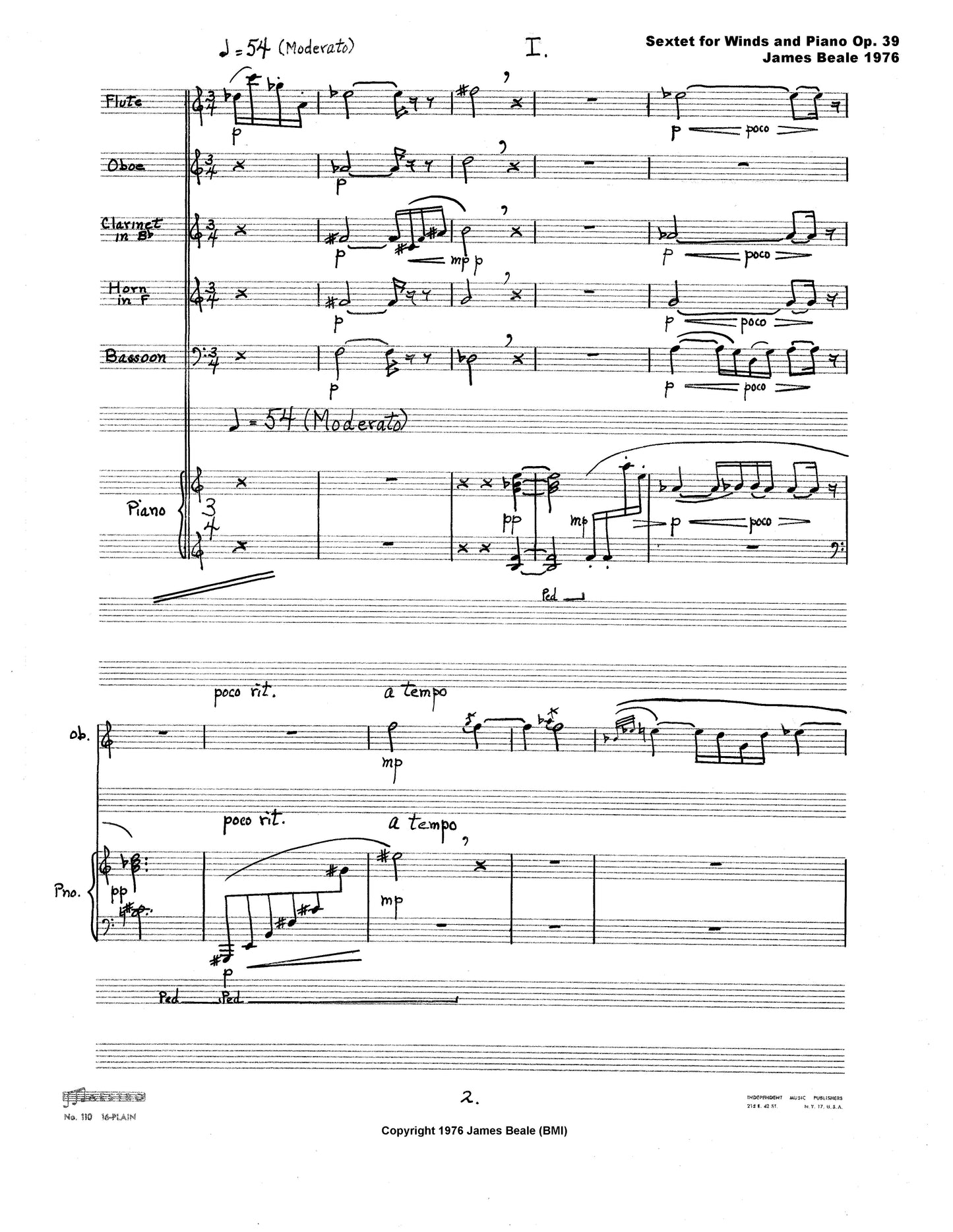 SEXTET for Winds and Piano Op. 39