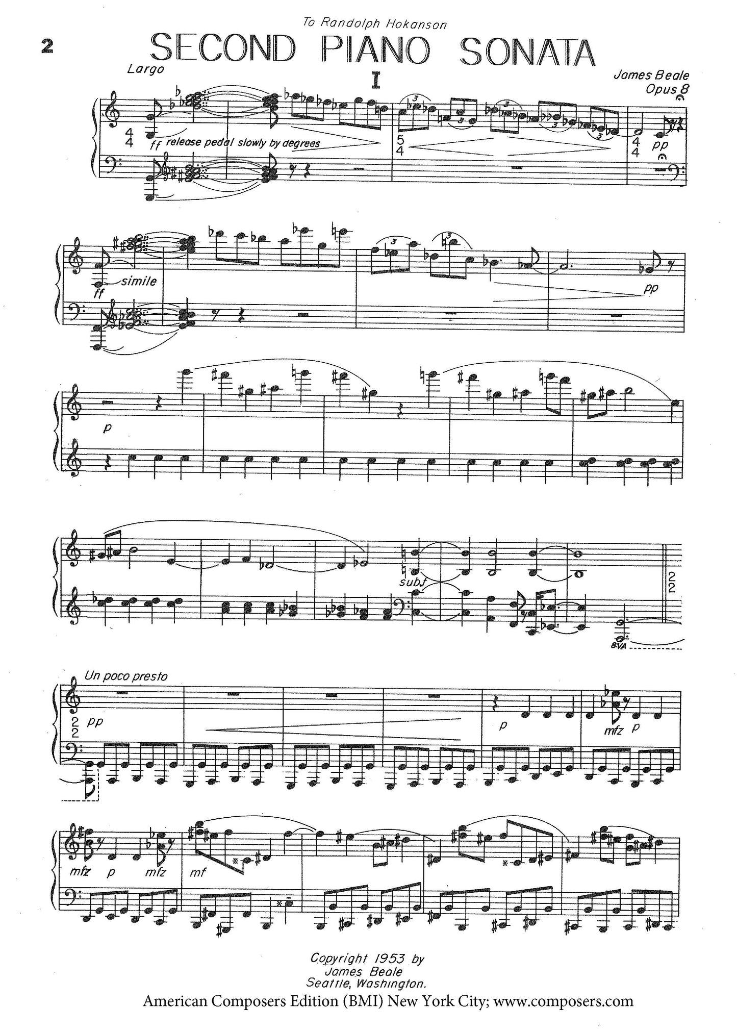 PIANO SONATA, 2nd, Op. 8