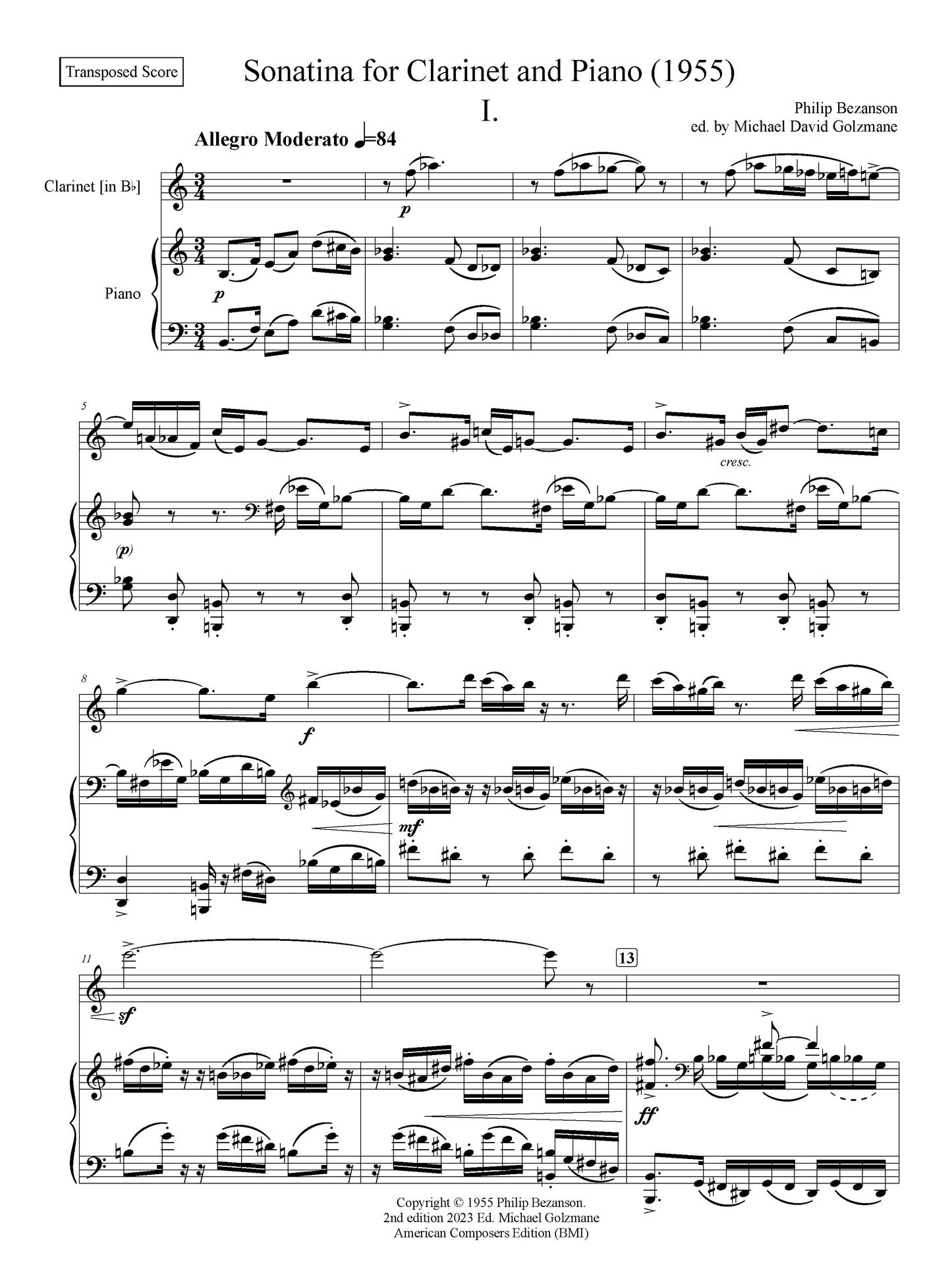 SONATINA FOR CLARINET & PIANO