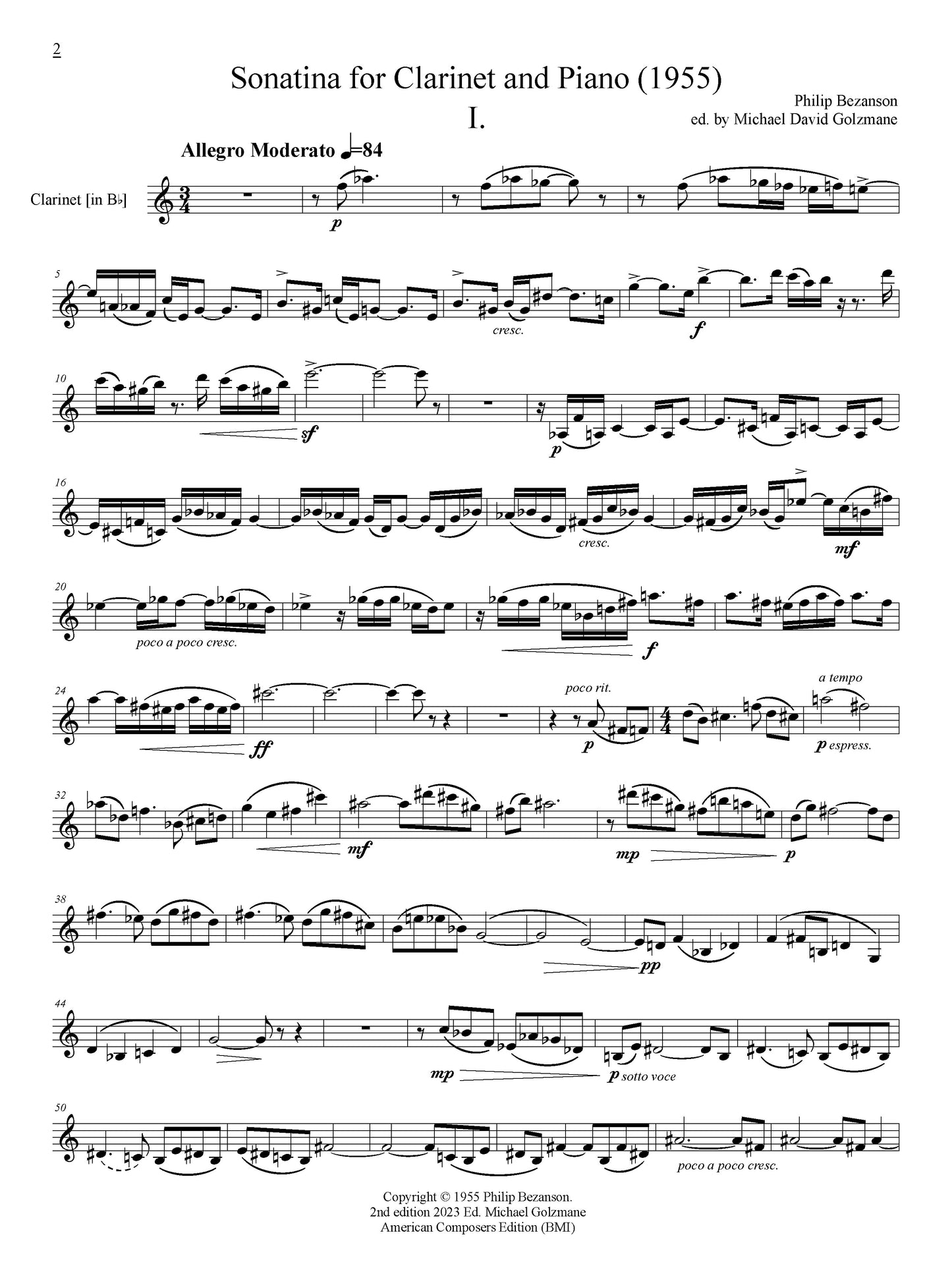 SONATINA FOR CLARINET & PIANO