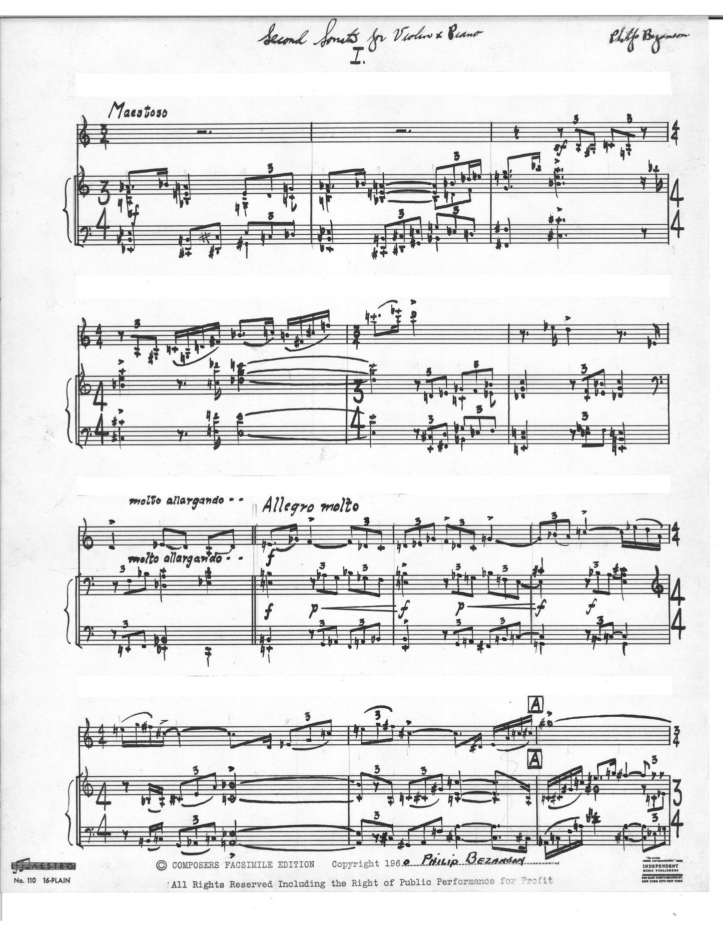 SONATA FOR VIOLIN AND PIANO, SECOND