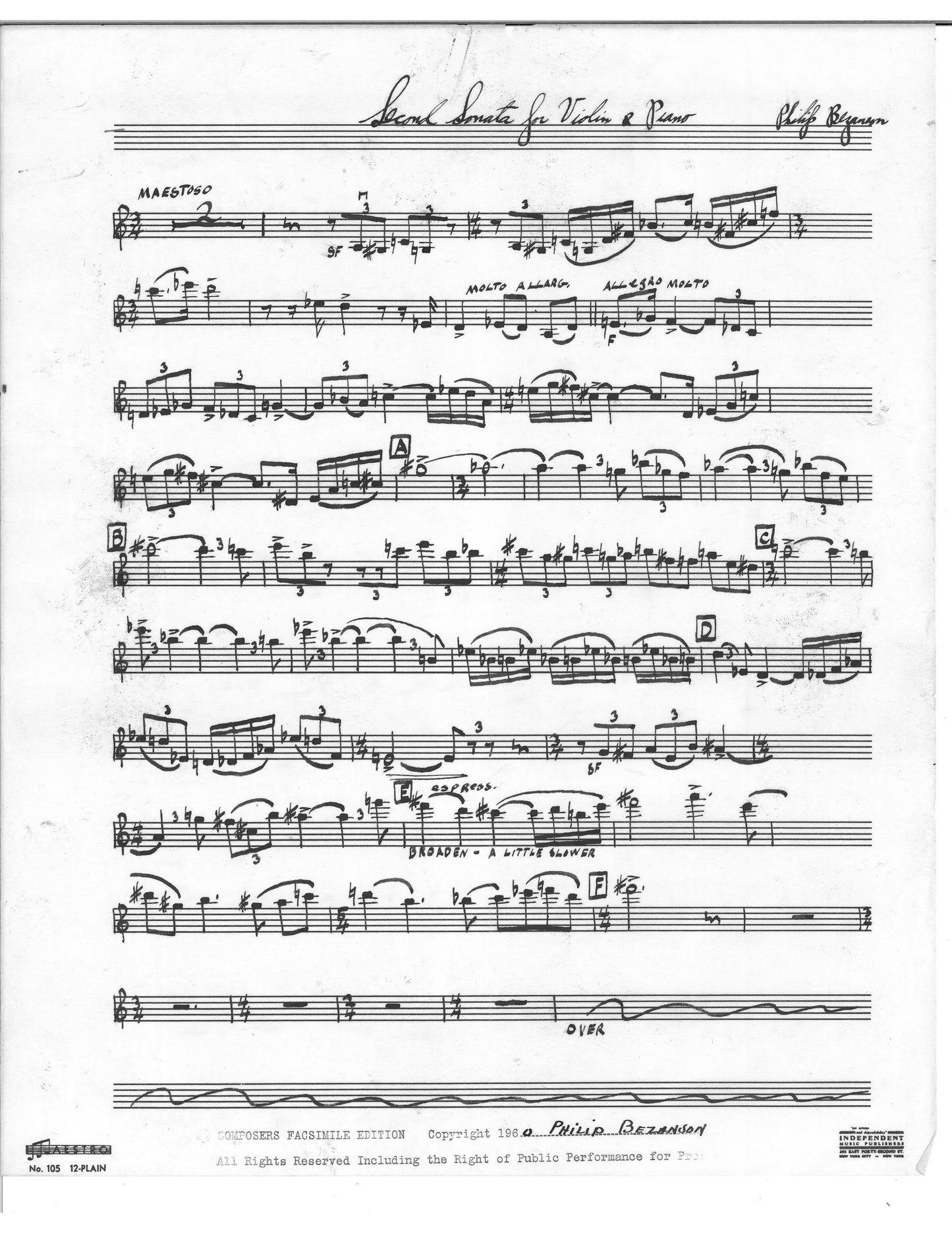 SONATA FOR VIOLIN AND PIANO, SECOND