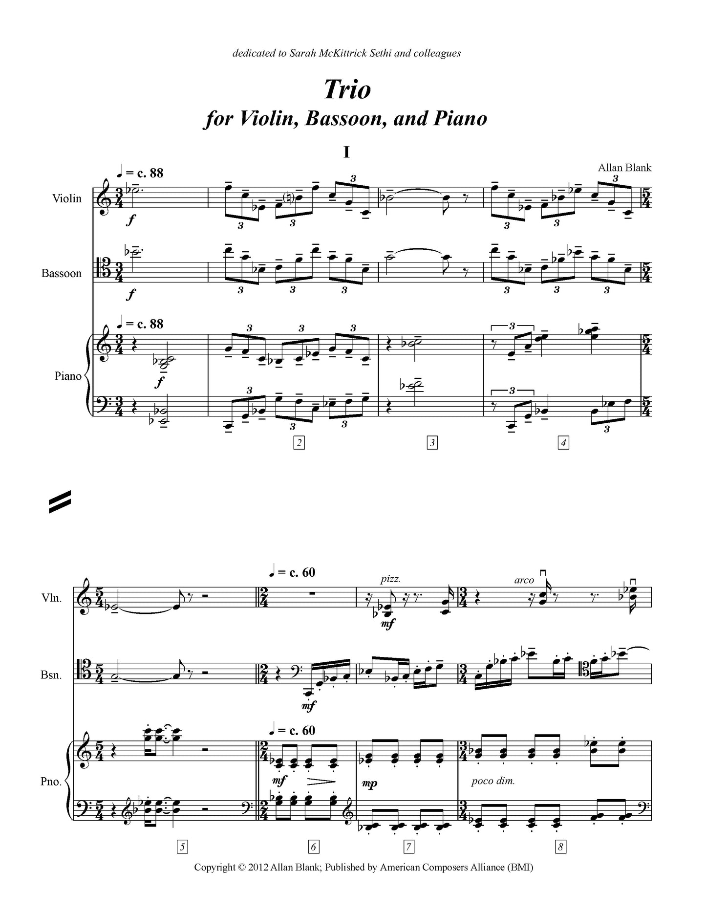 TRIO FOR VIOLIN, BASSOON, AND PIANO