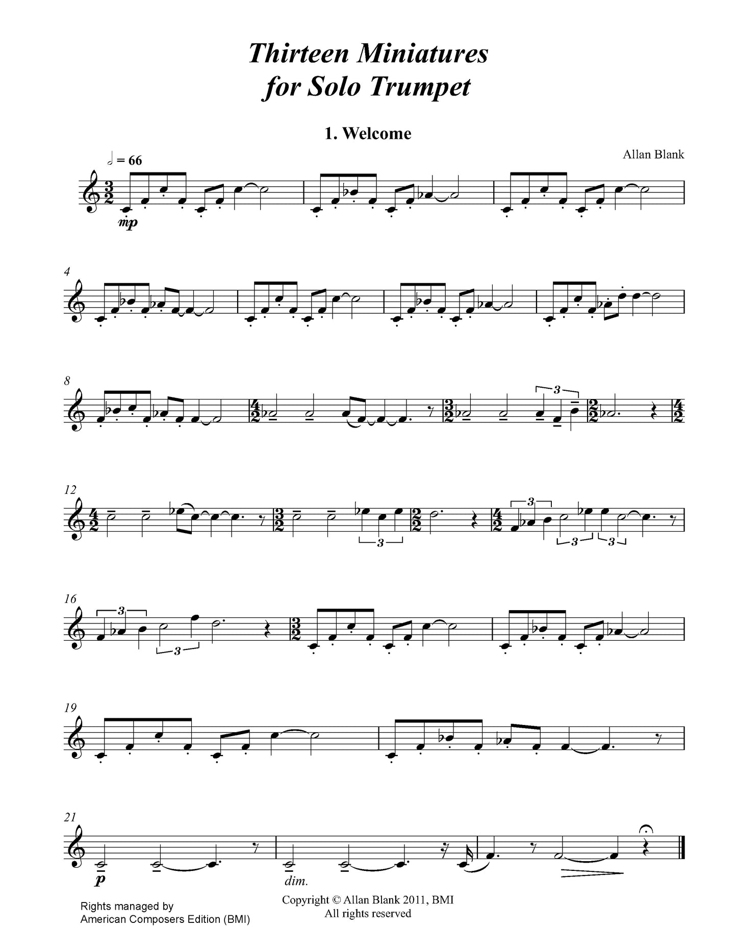 THIRTEEN MINIATURES FOR SOLO TRUMPET