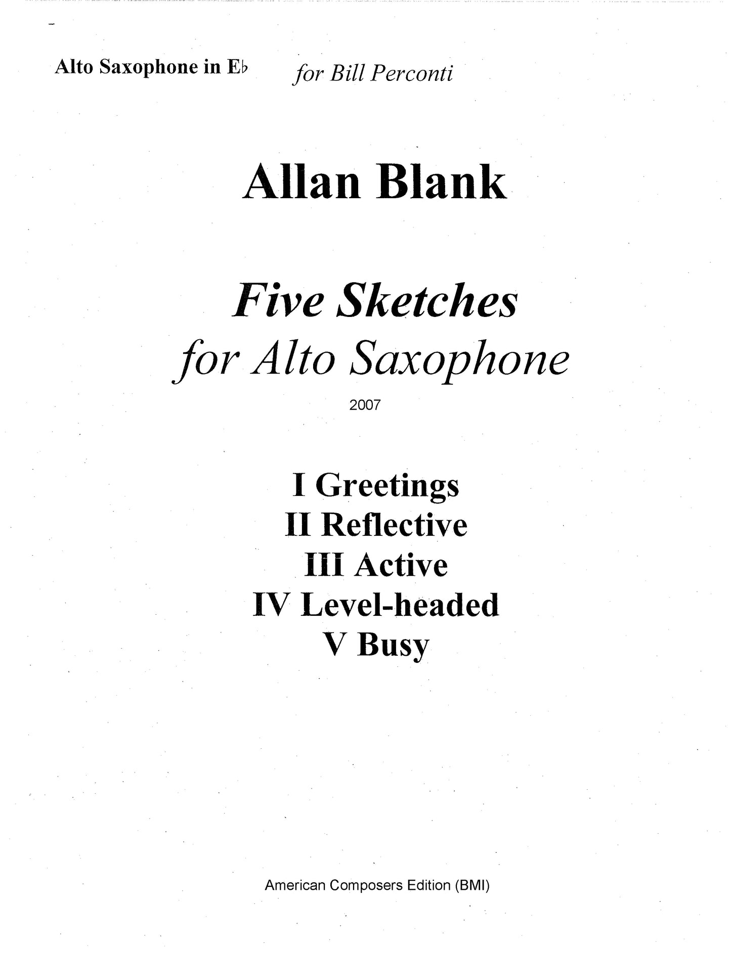 FIVE SKETCHES for alto saxophone