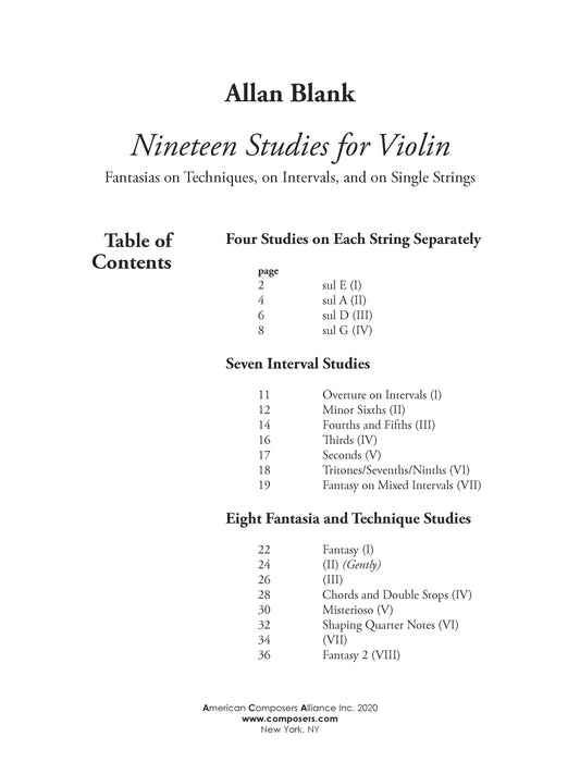 Nineteen Studies for Violin