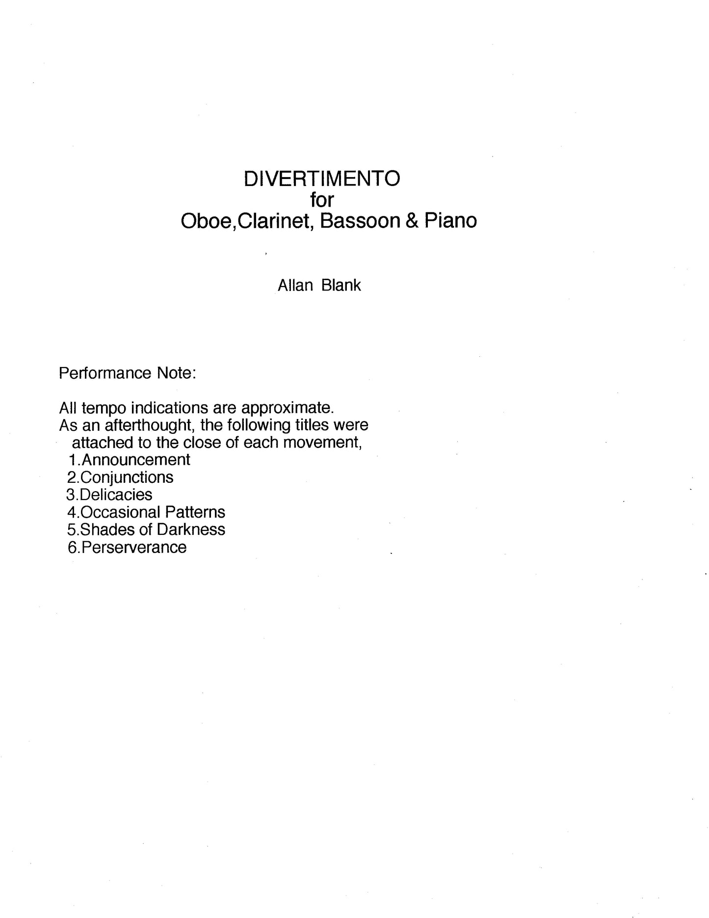 DIVERTIMENTO for Oboe-Clarinet-Bassoon-and-Piano