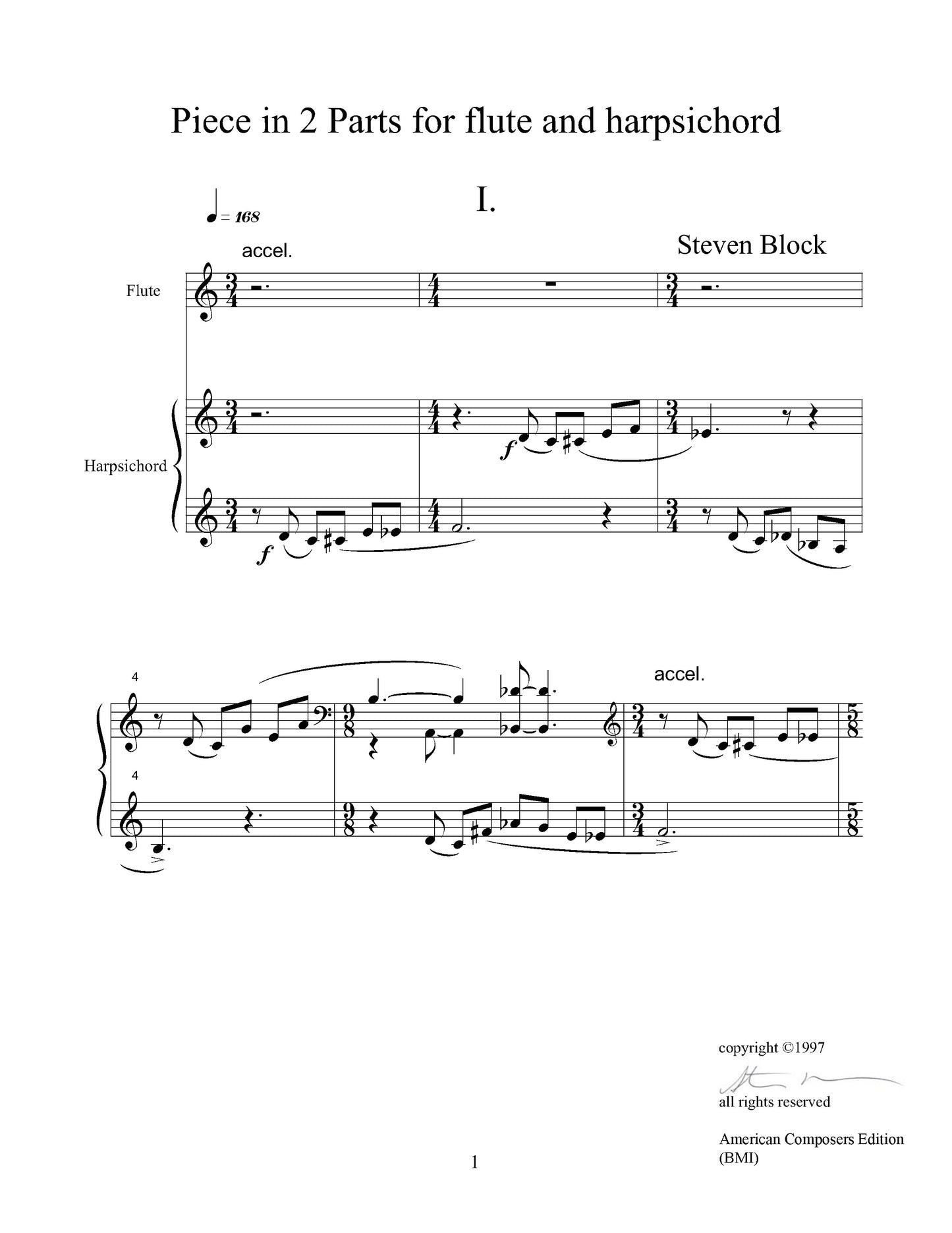 PIECE IN TWO PARTS FOR FLUTE AND HARPSICHORD