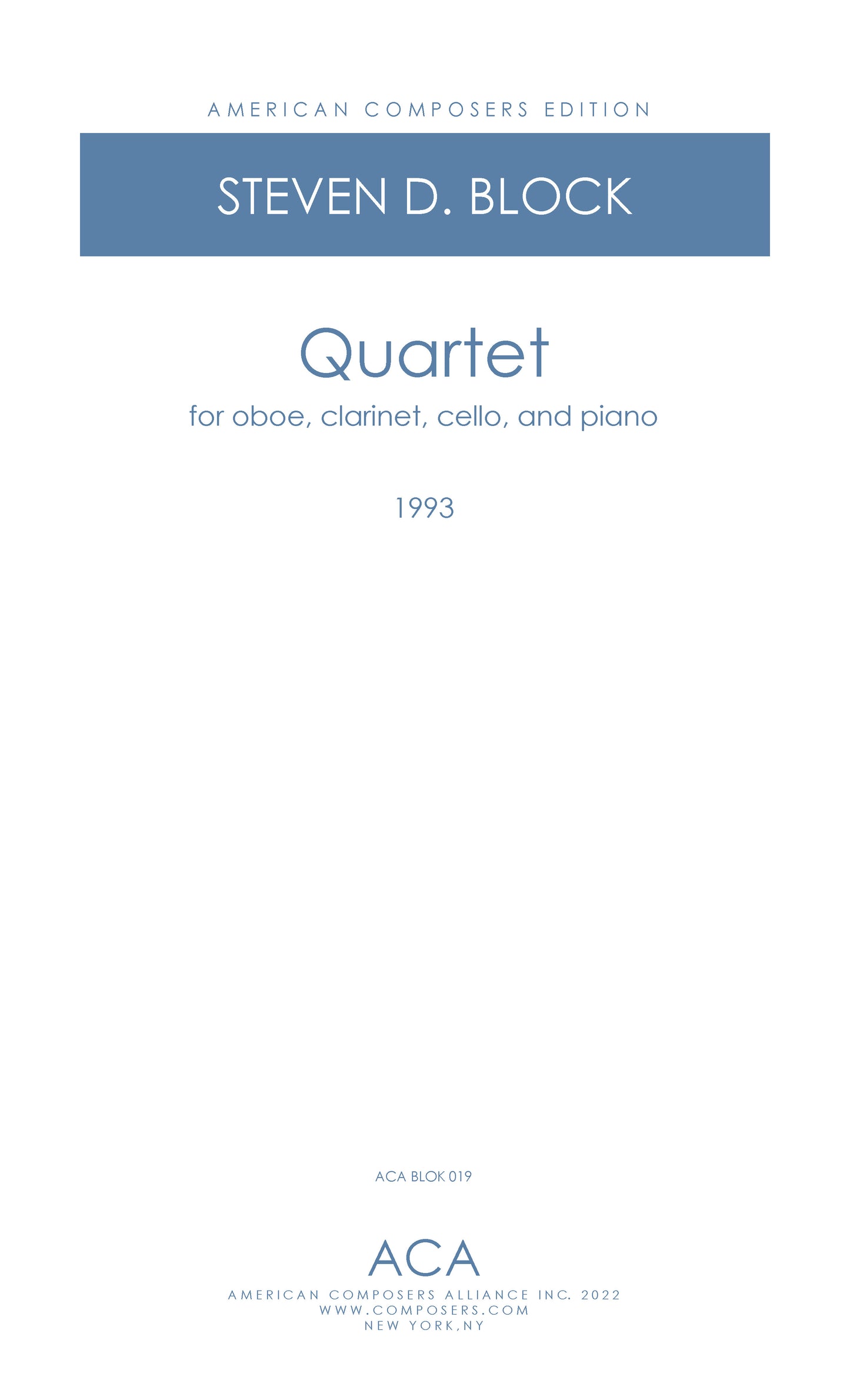 QUARTET FOR OBOE, CLARINET, CELLO, AND PIANO