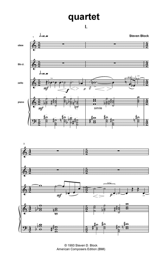 QUARTET FOR OBOE, CLARINET, CELLO, AND PIANO