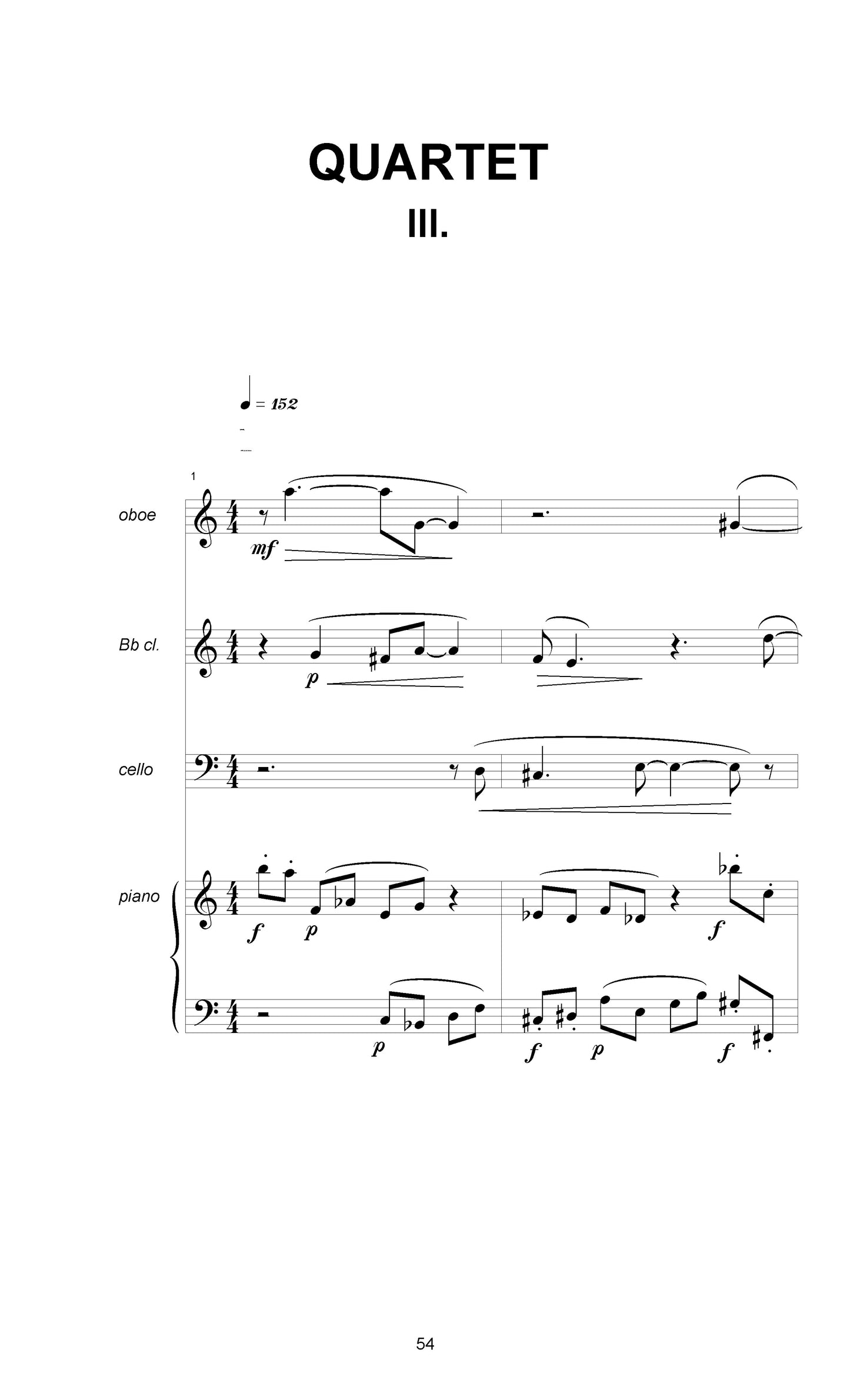 QUARTET FOR OBOE, CLARINET, CELLO, AND PIANO