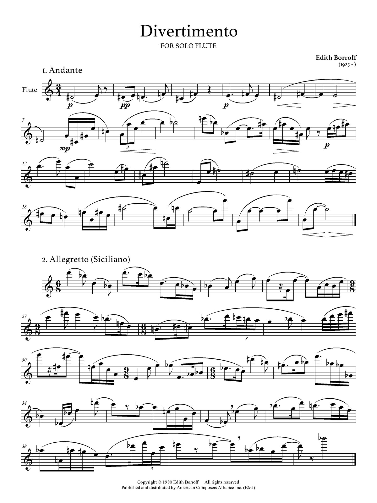 Flute Compuser DIVERTIMENTO FOR SOLO FLUTE – American Composers Alliance