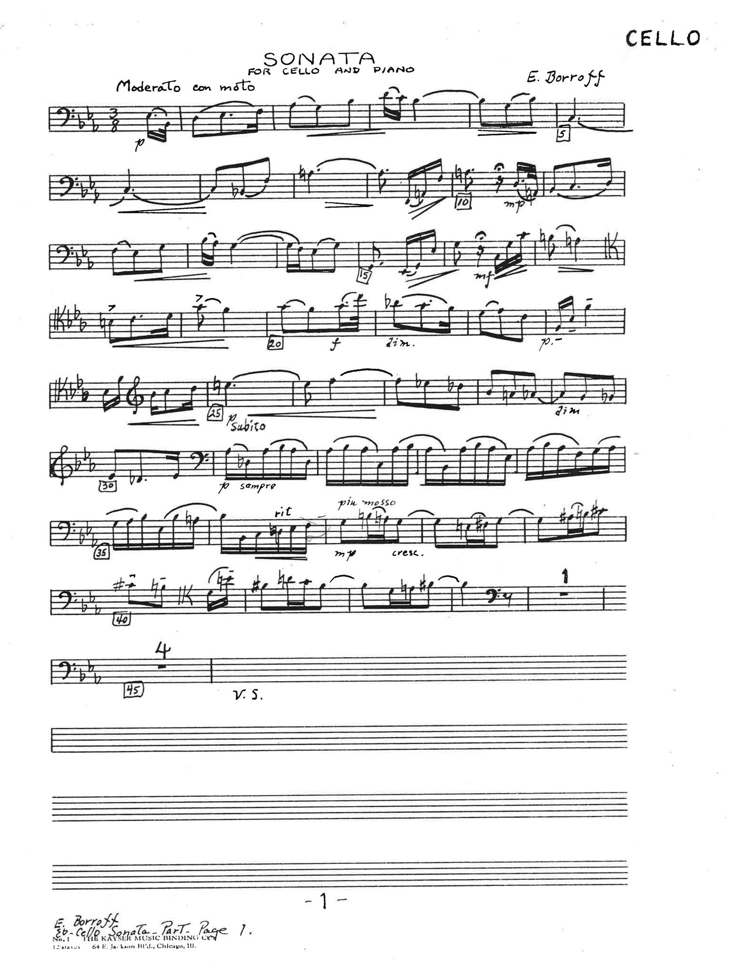 SONATA FOR CELLO AND PIANO