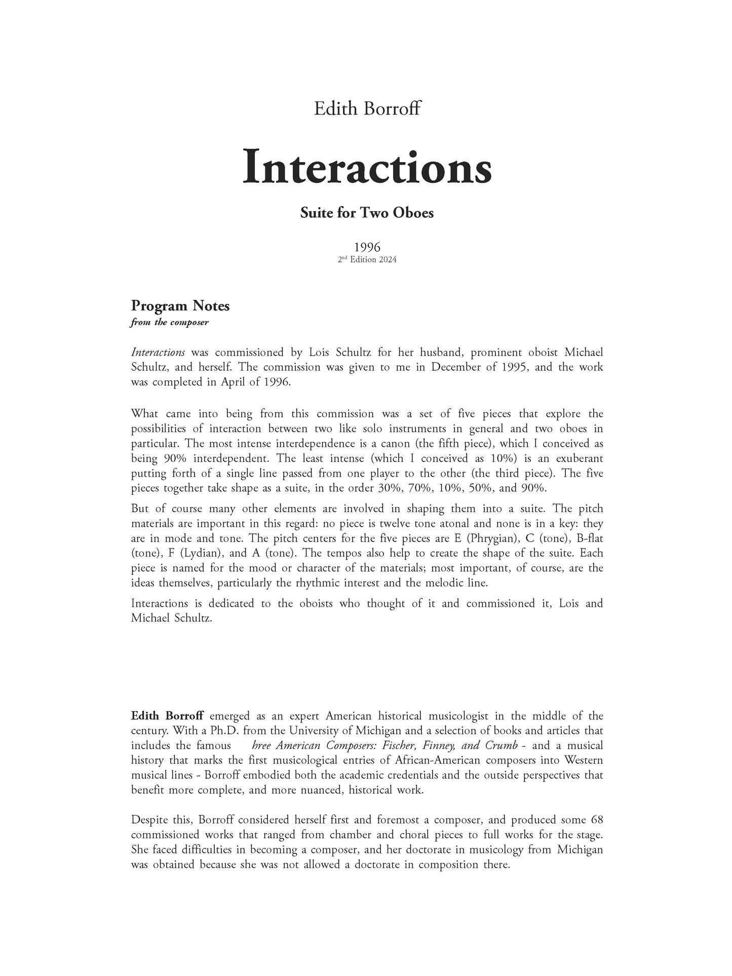 INTERACTIONS: SUITE FOR TWO OBOES