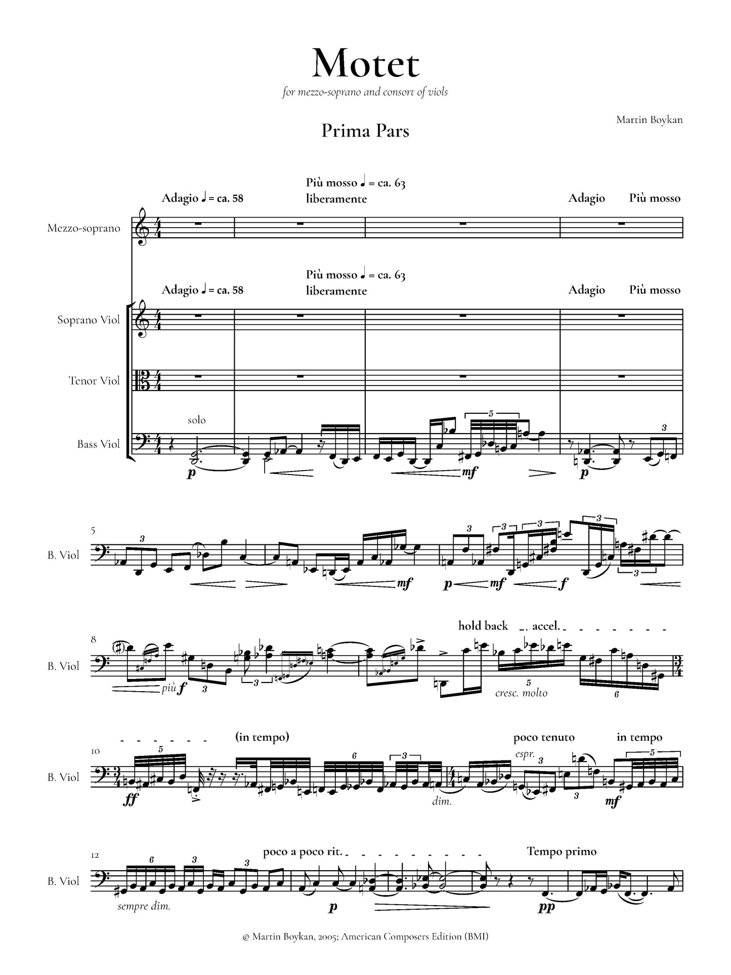 Motet (For Mezzo-Soprano And Consort Of Viols)