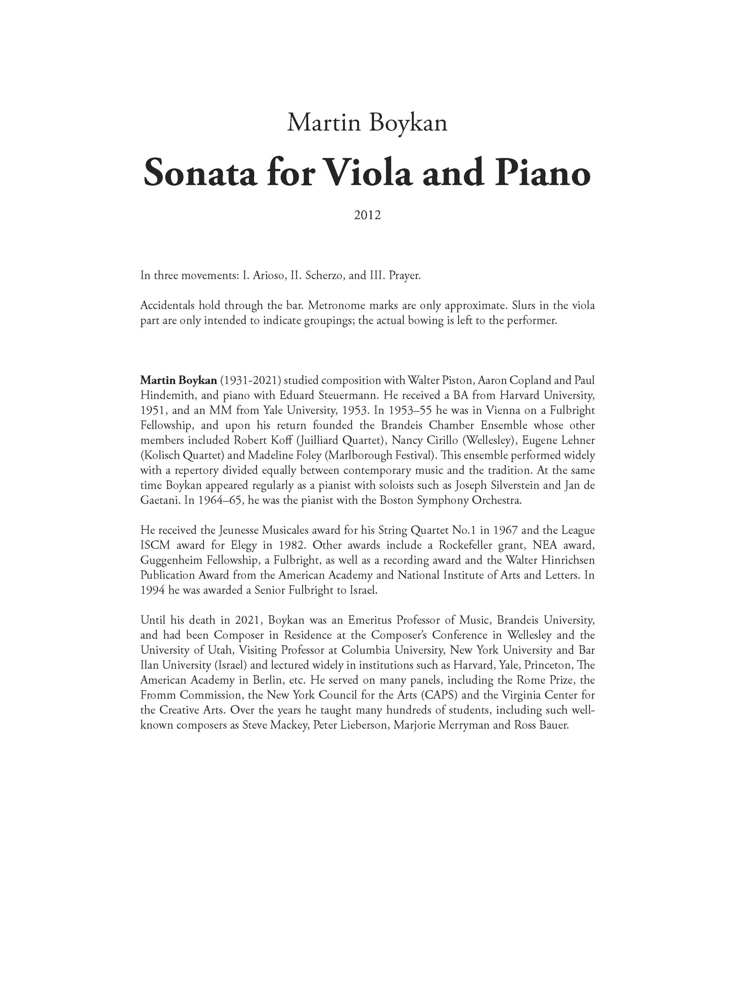 Sonata For Viola And Piano