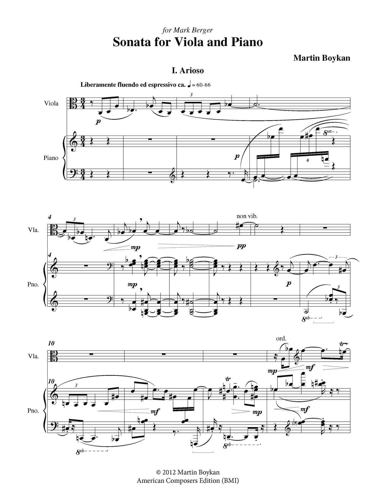 Sonata For Viola And Piano