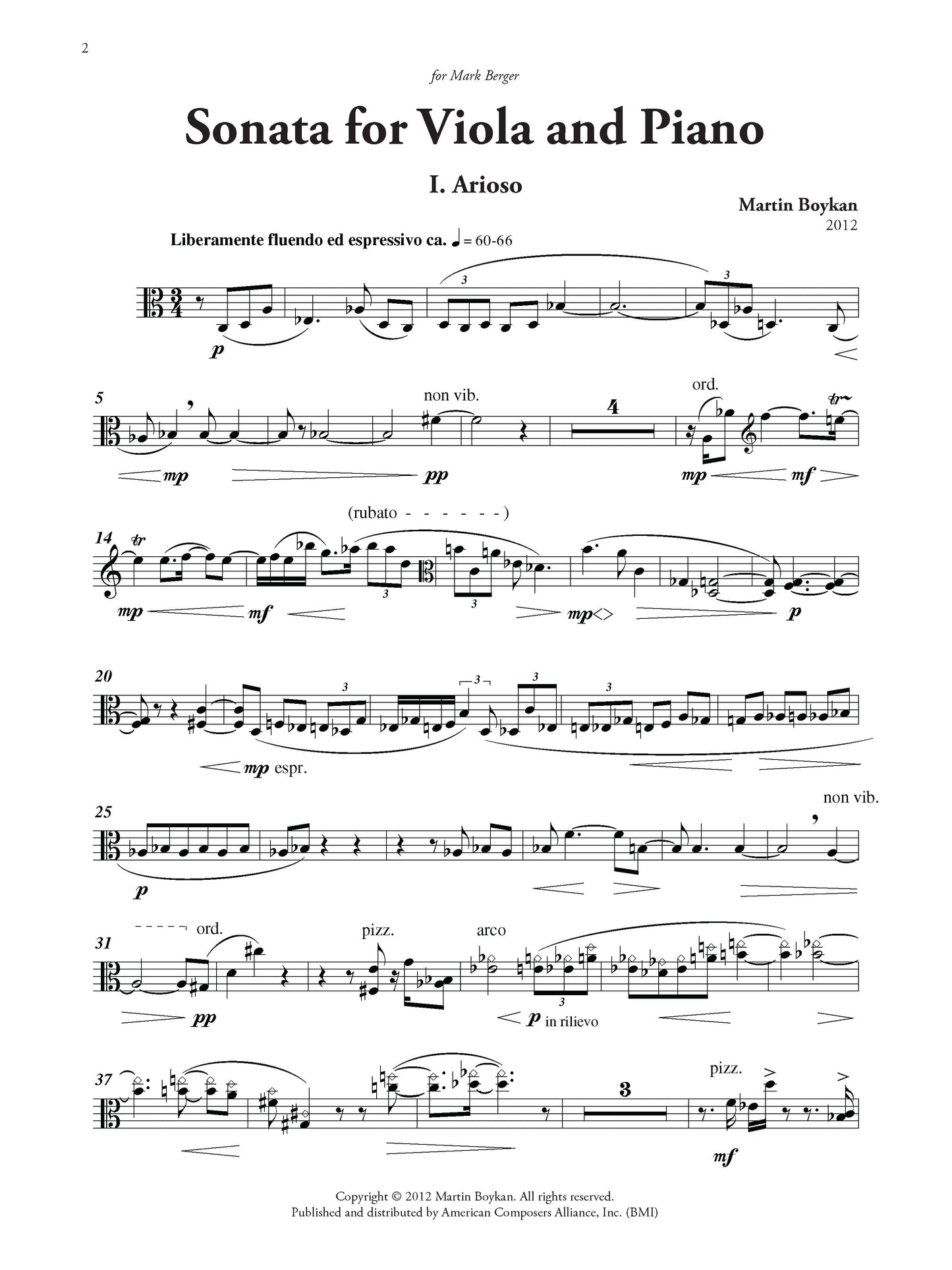 Sonata For Viola And Piano