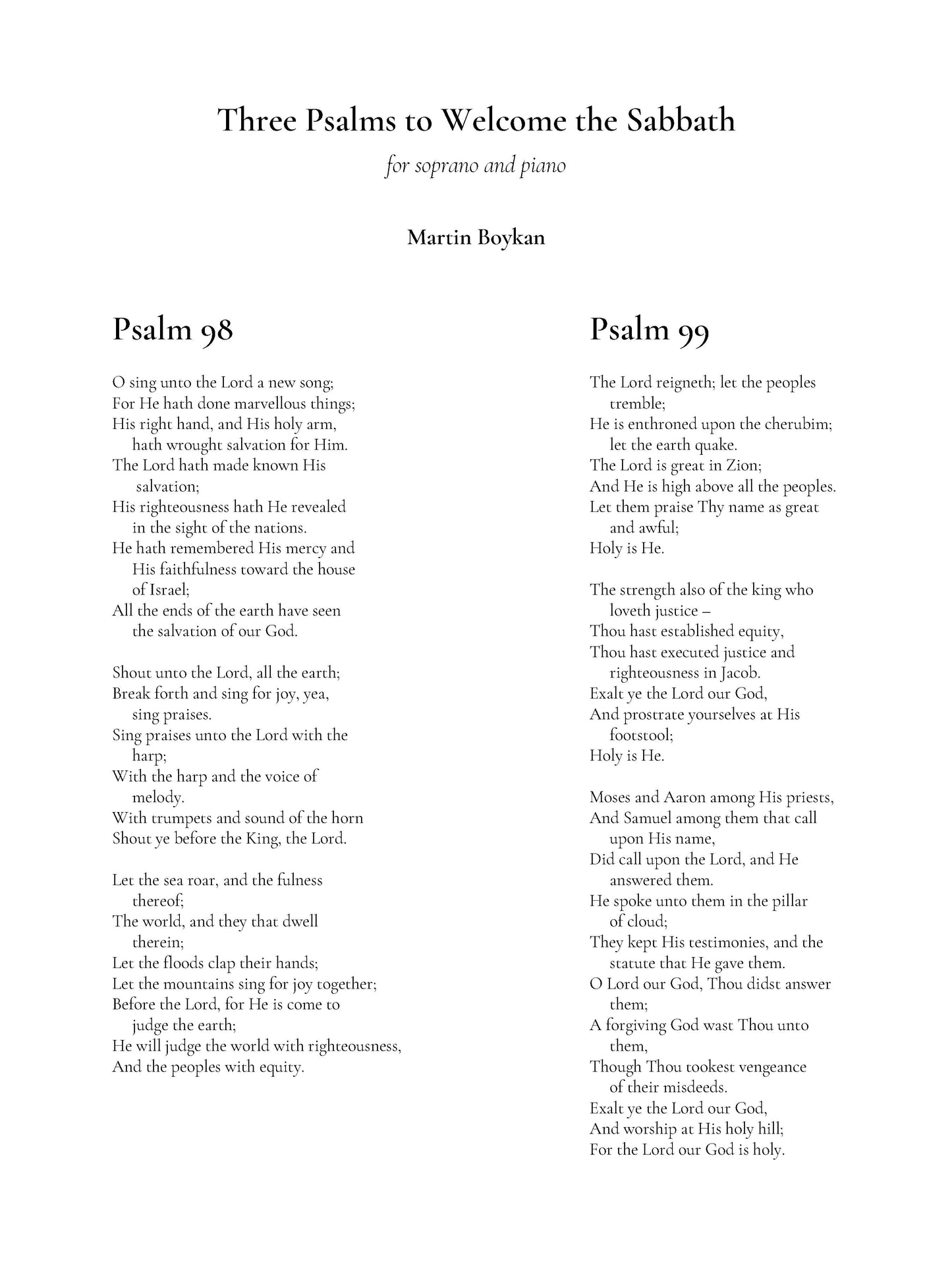 Three Psalms To Welcome The Sabbath