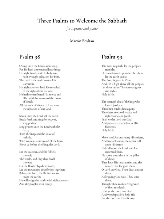 Three Psalms To Welcome The Sabbath