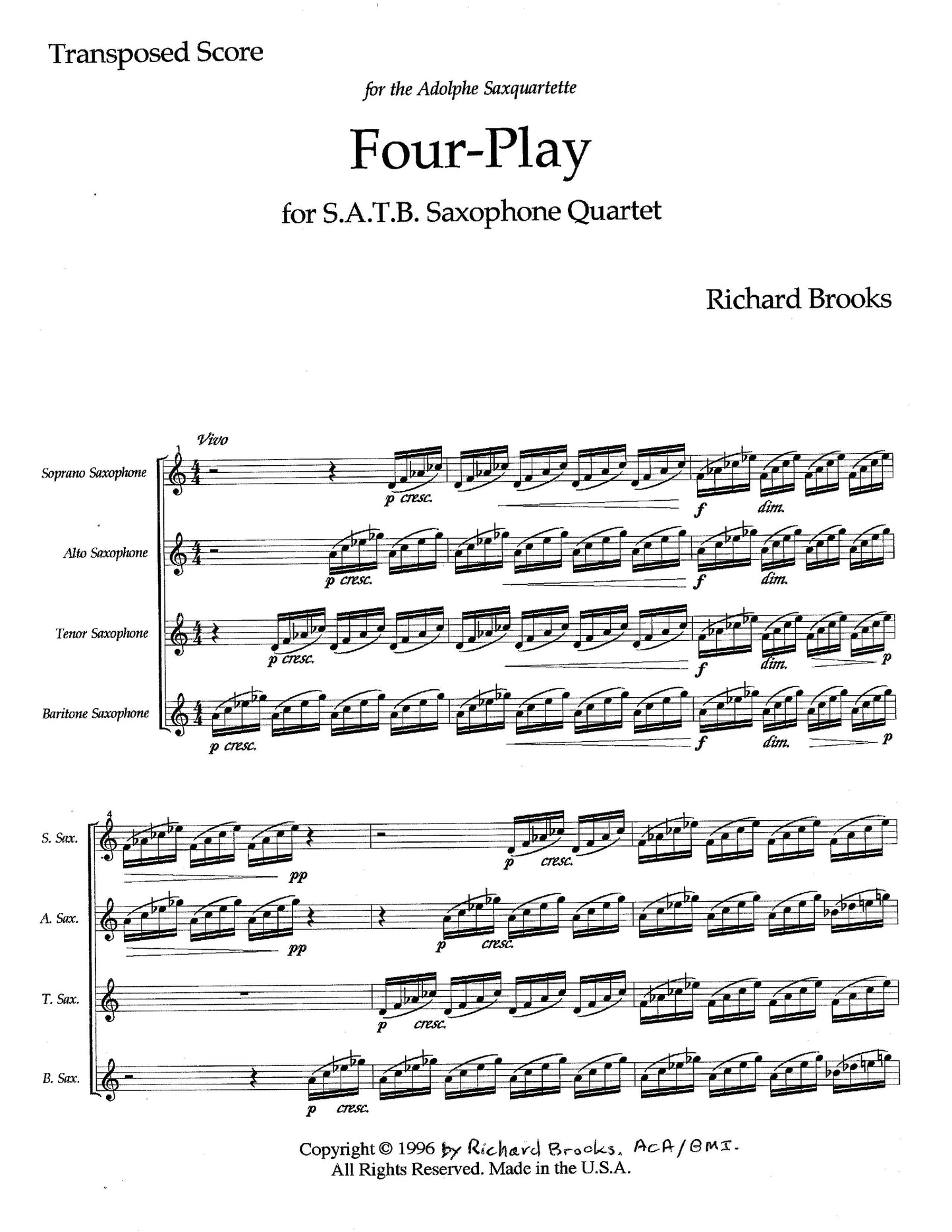 Four Play (For Saxophone Quartet)