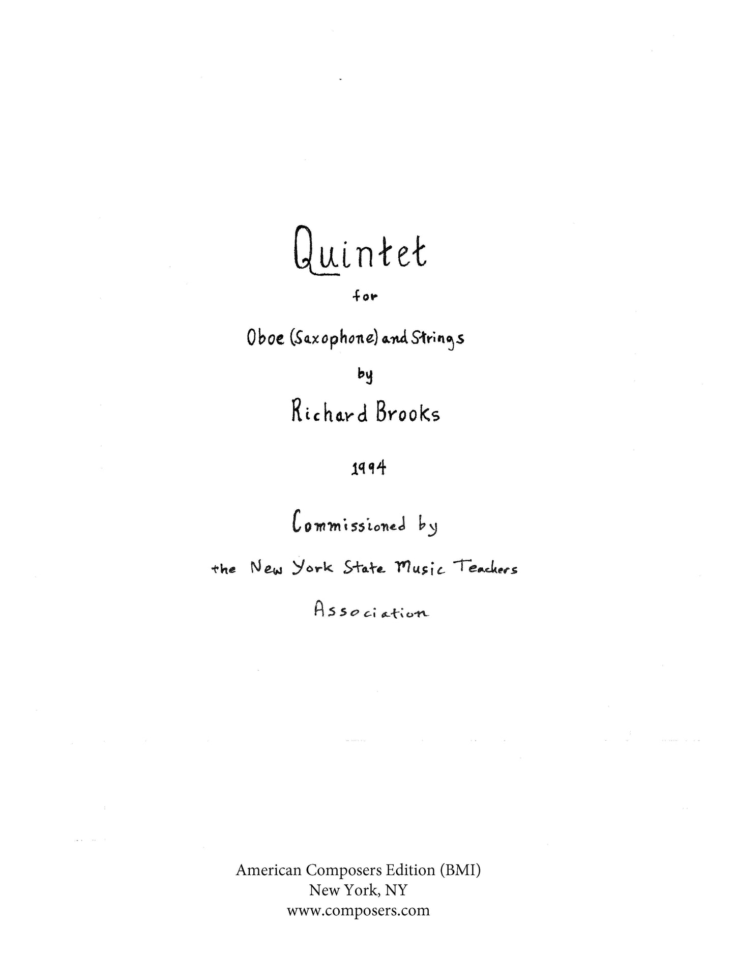 Quintet For Oboe Or Saxophone And Strings