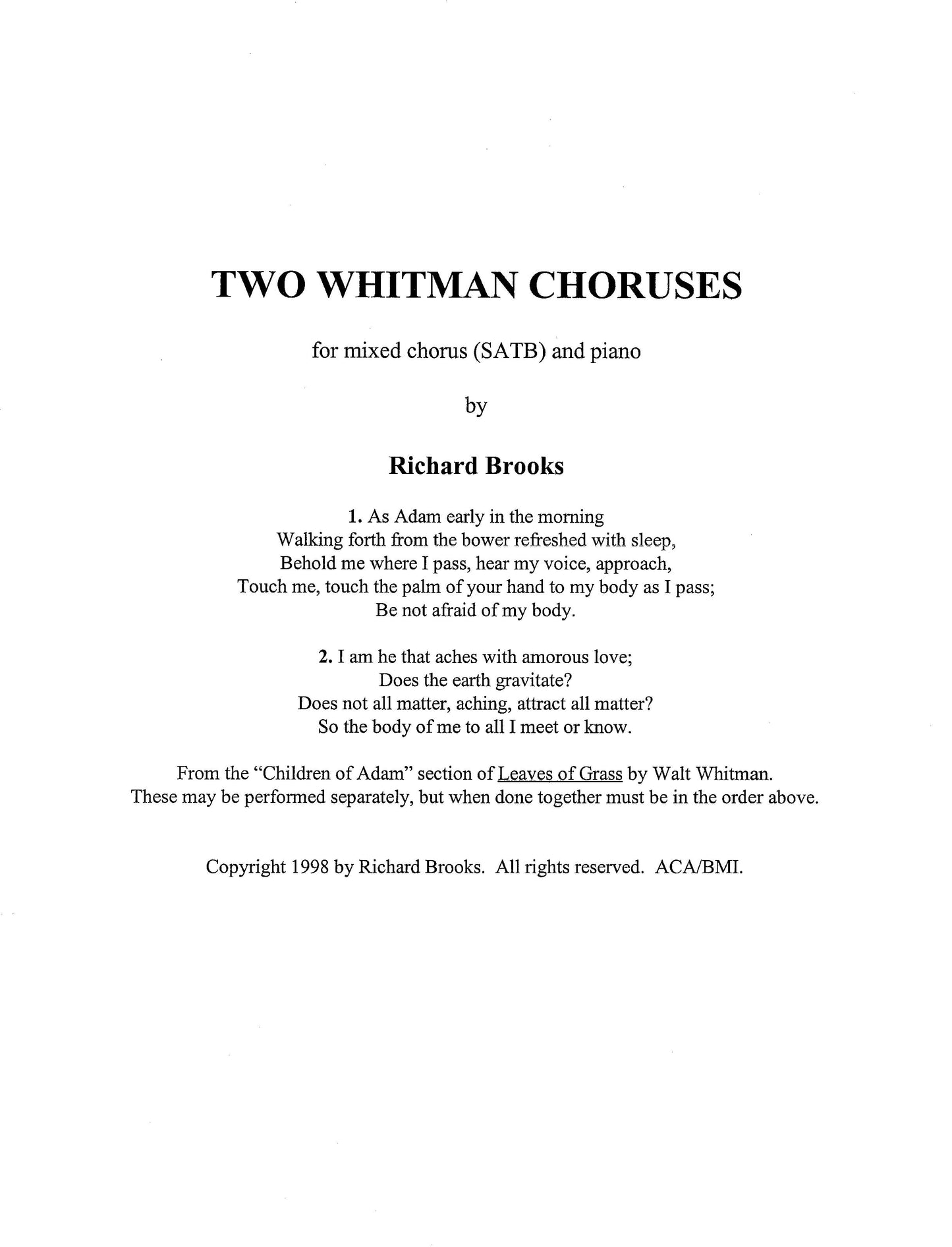 Two Whitman Choruses