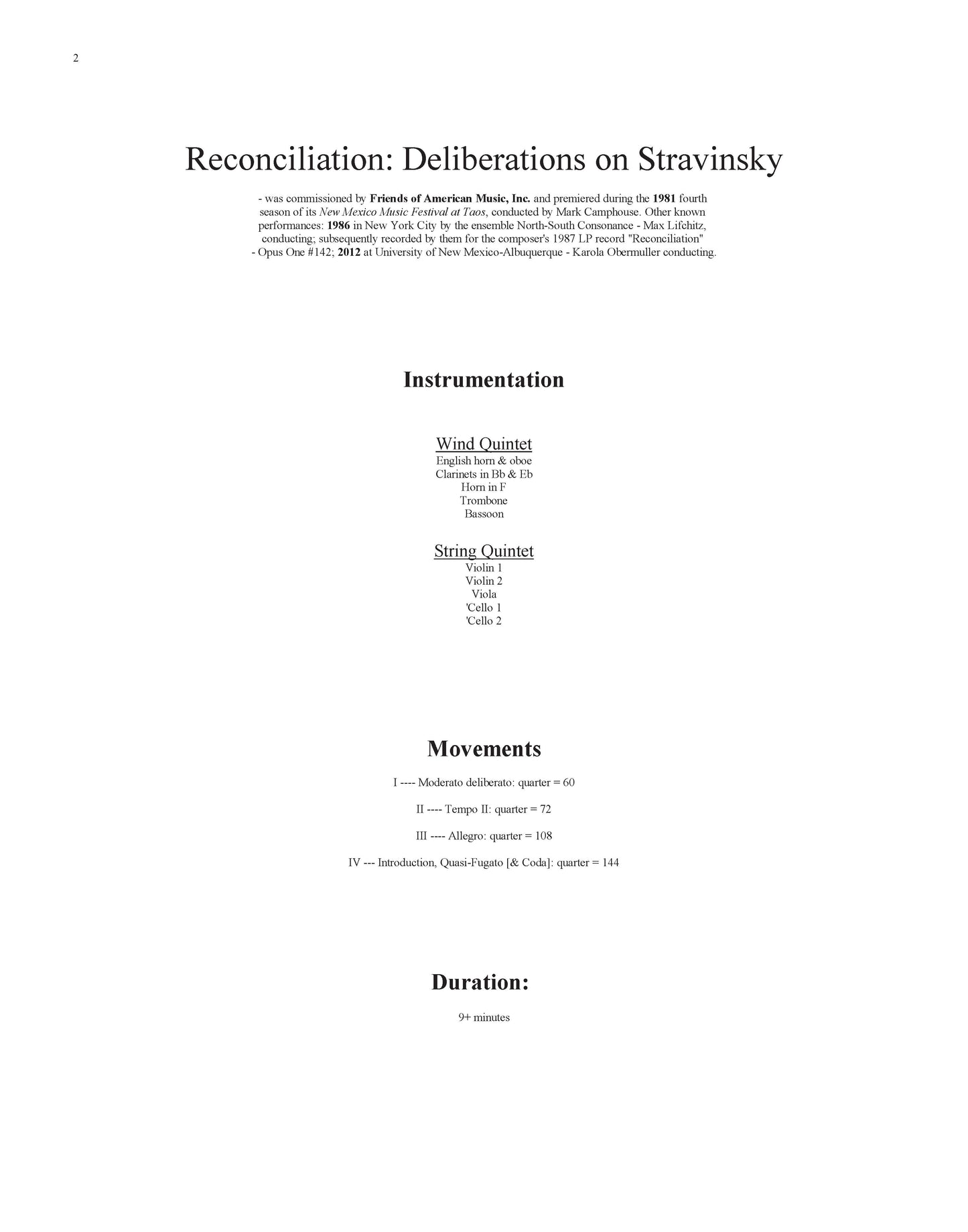 Reconciliation - Deliberations On Stravinsky