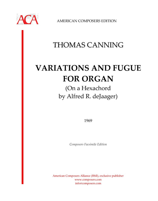 Variations and Fugue for Organ (On A Hexachord By Alfred R. Dejaager)