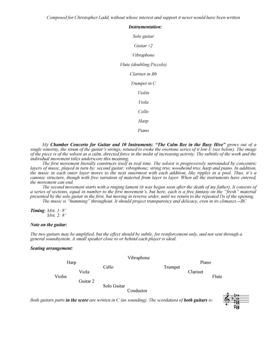 Chamber Concerto For Guitar And 10 Instruments, "The Calm Bee In The Busy Hive"