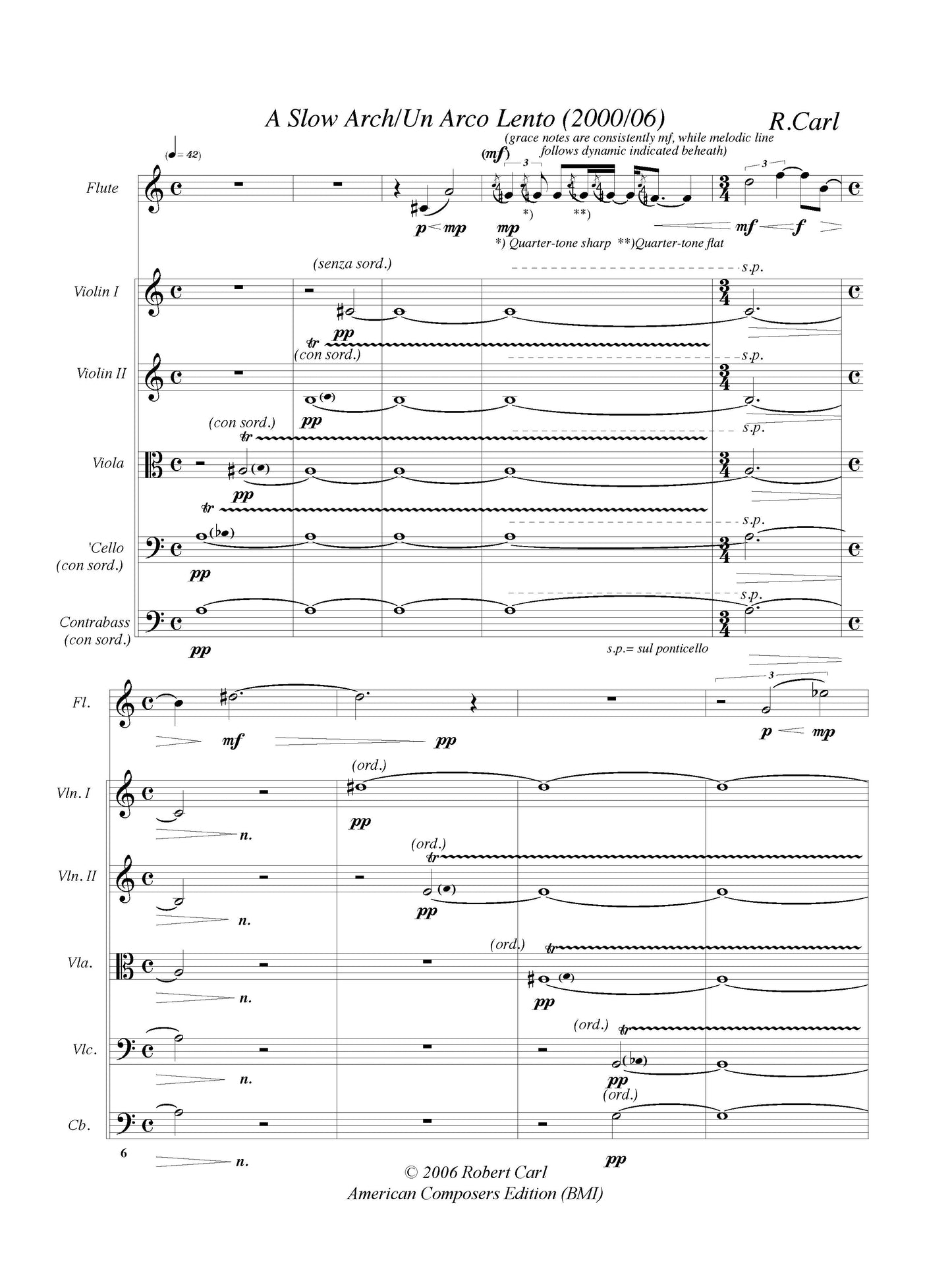 Slow Arch/Un Arco Lento - For Flute And String Orchestra