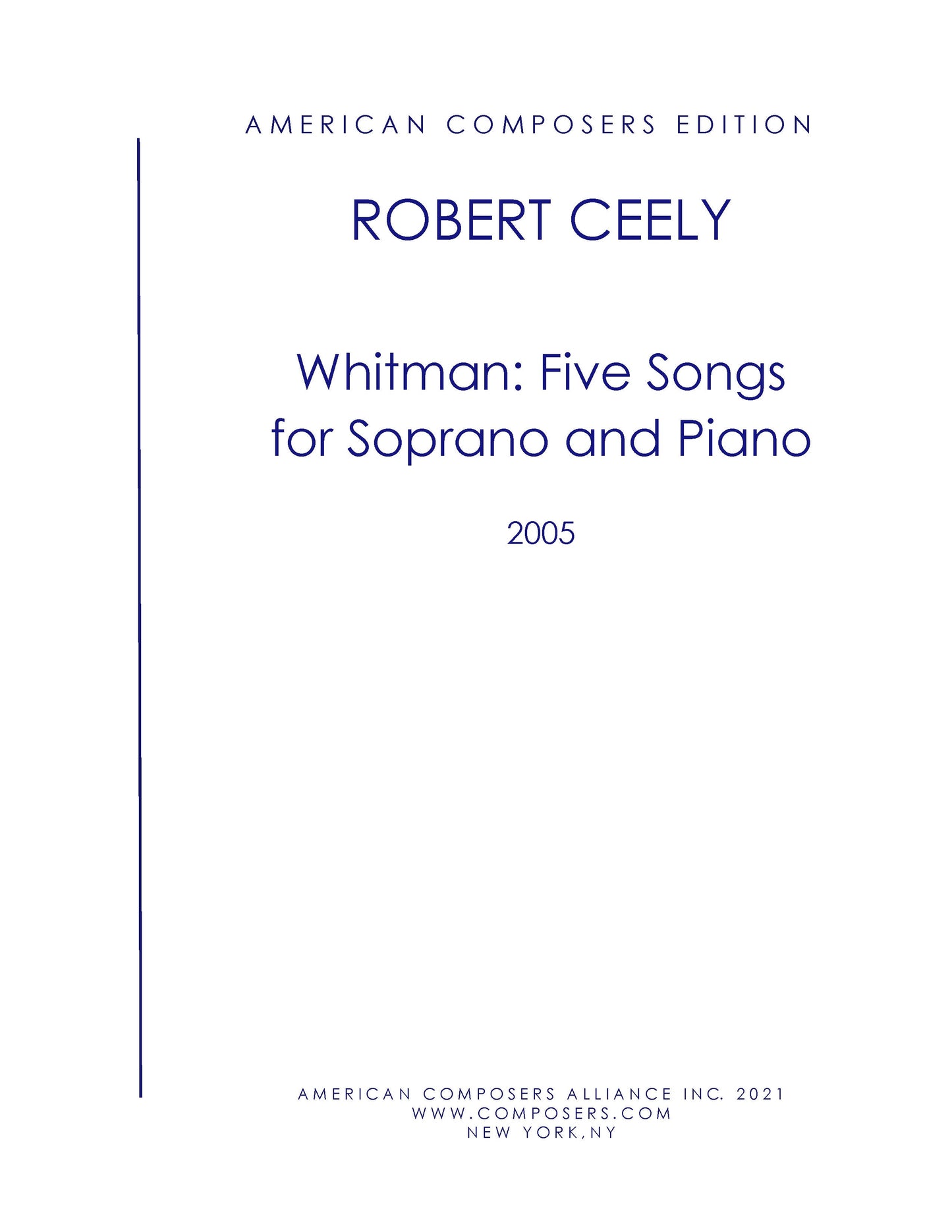 Whitman: Five Songs For Soprano And Piano