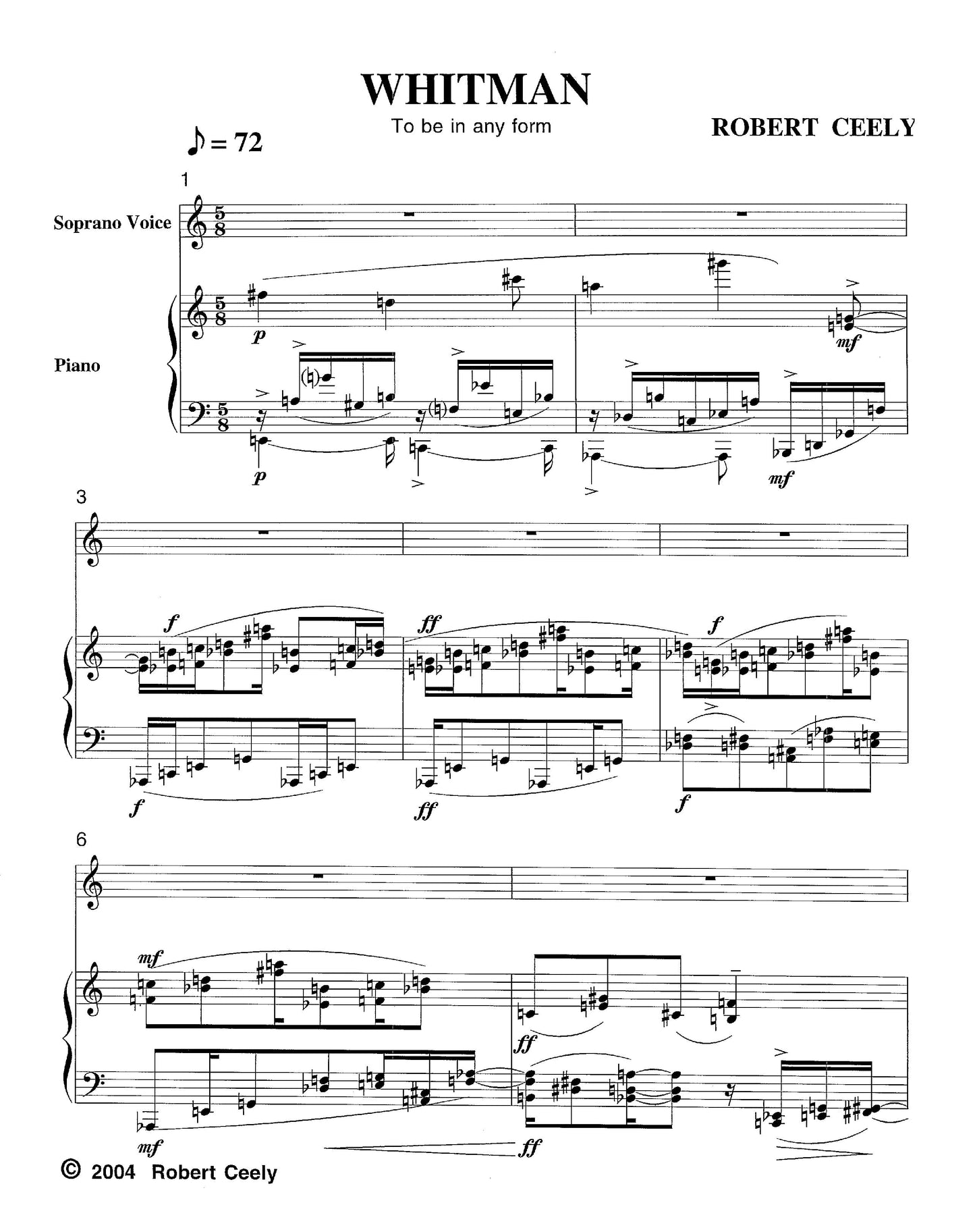 Whitman: Five Songs For Soprano And Piano