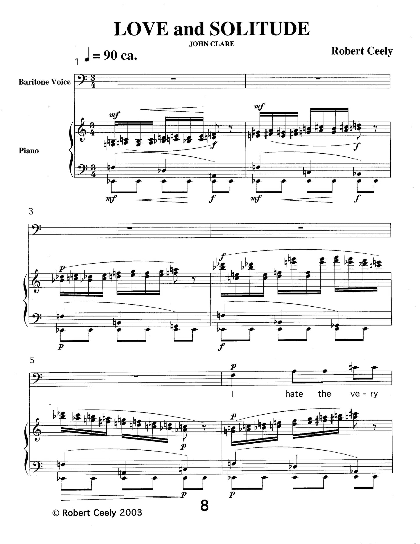 Three Songs For Baritone And Piano