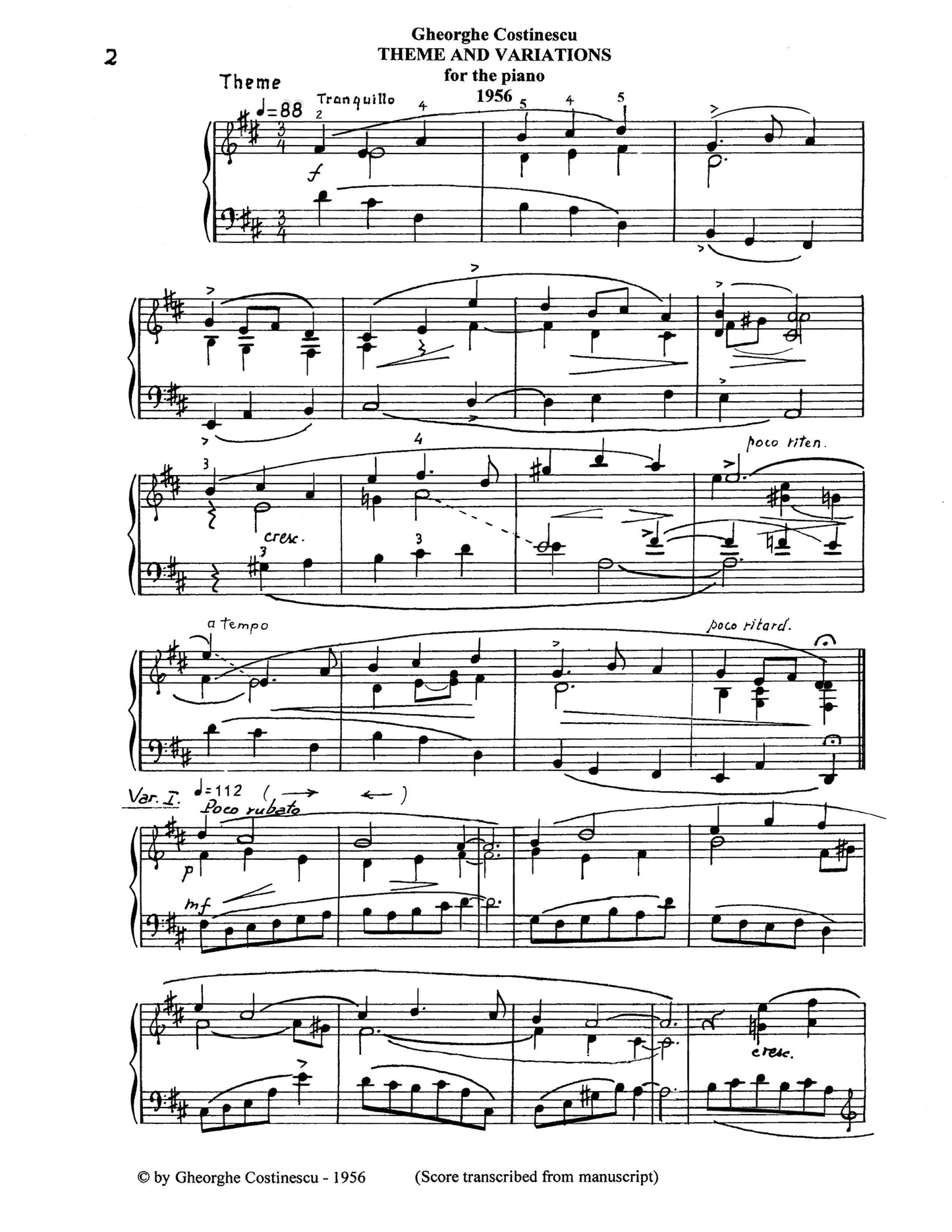 Theme And Variations For The Piano