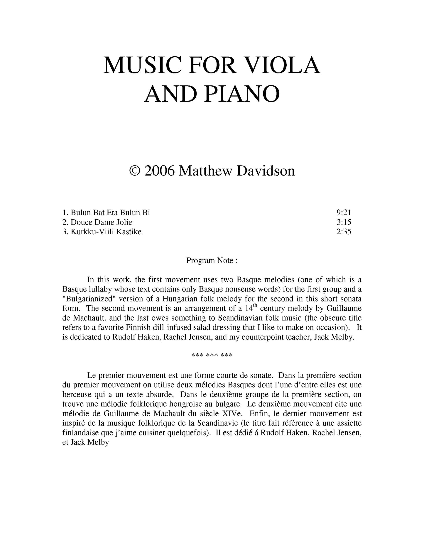 Music For Viola And Piano